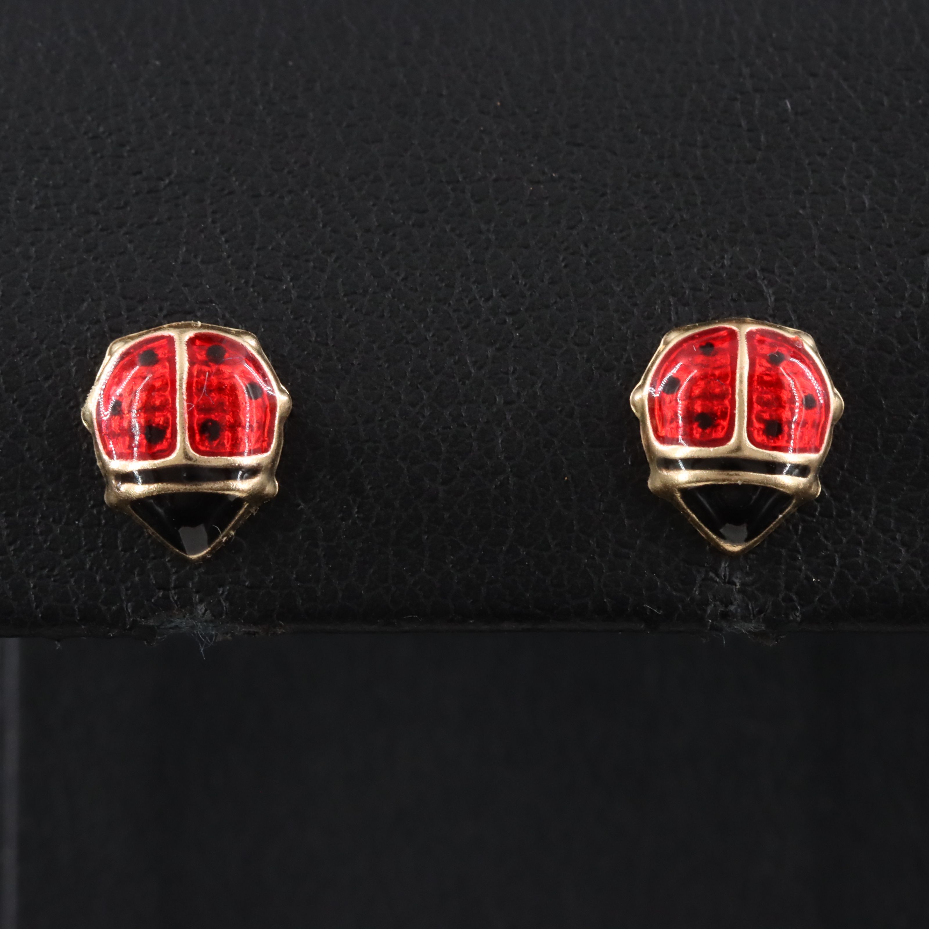 14K Enamel Lady Bug Stud Earrings