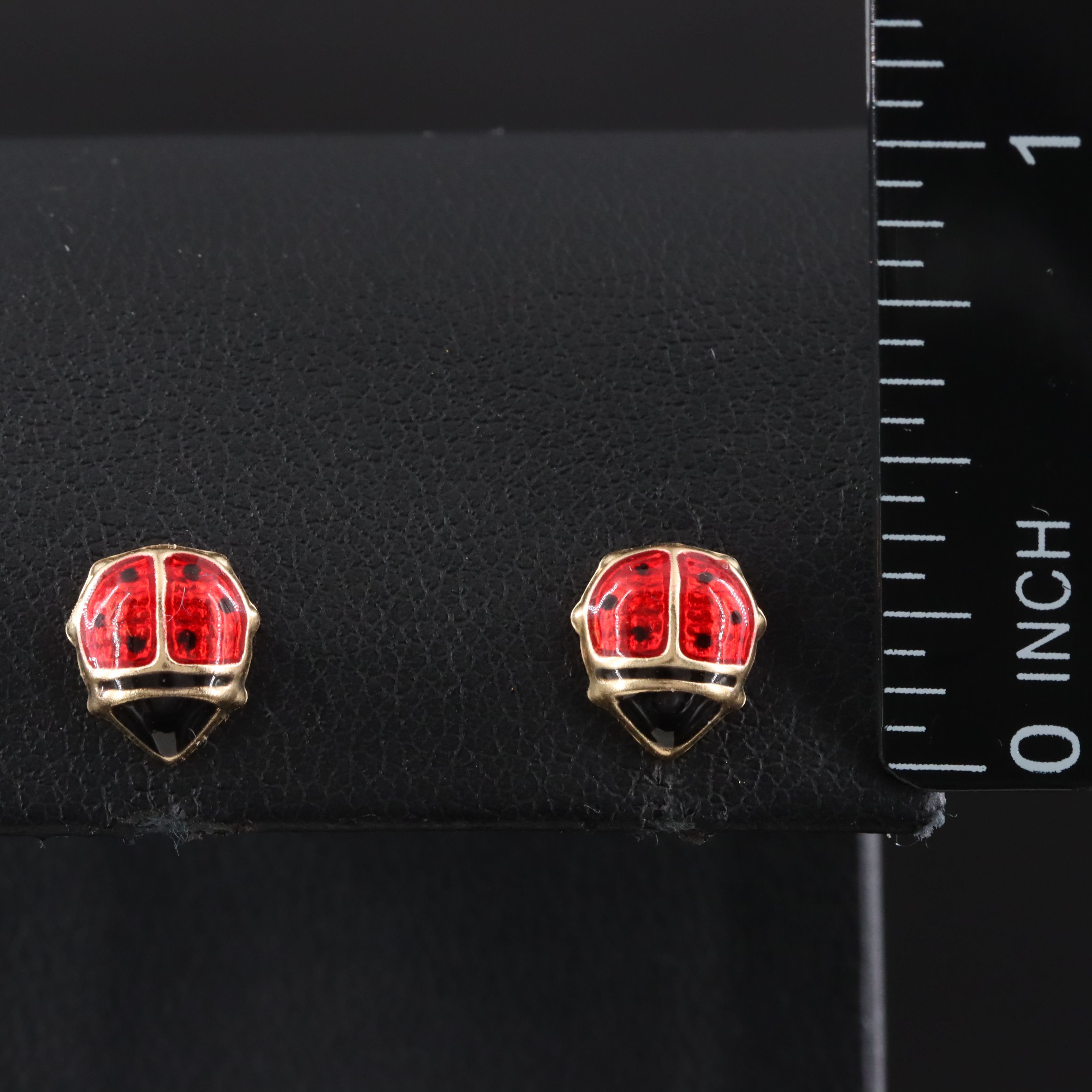 14K Enamel Lady Bug Stud Earrings