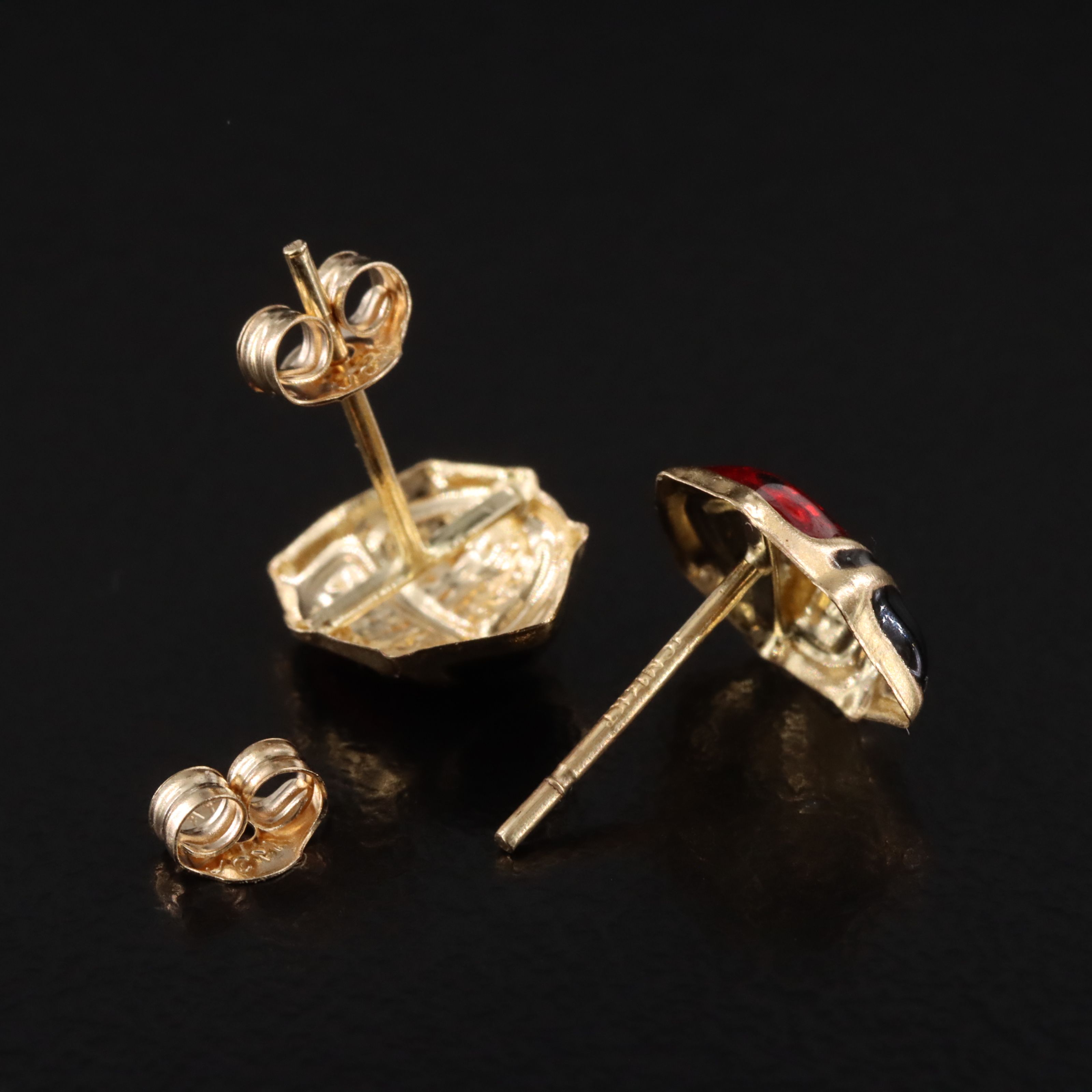 14K Enamel Lady Bug Stud Earrings
