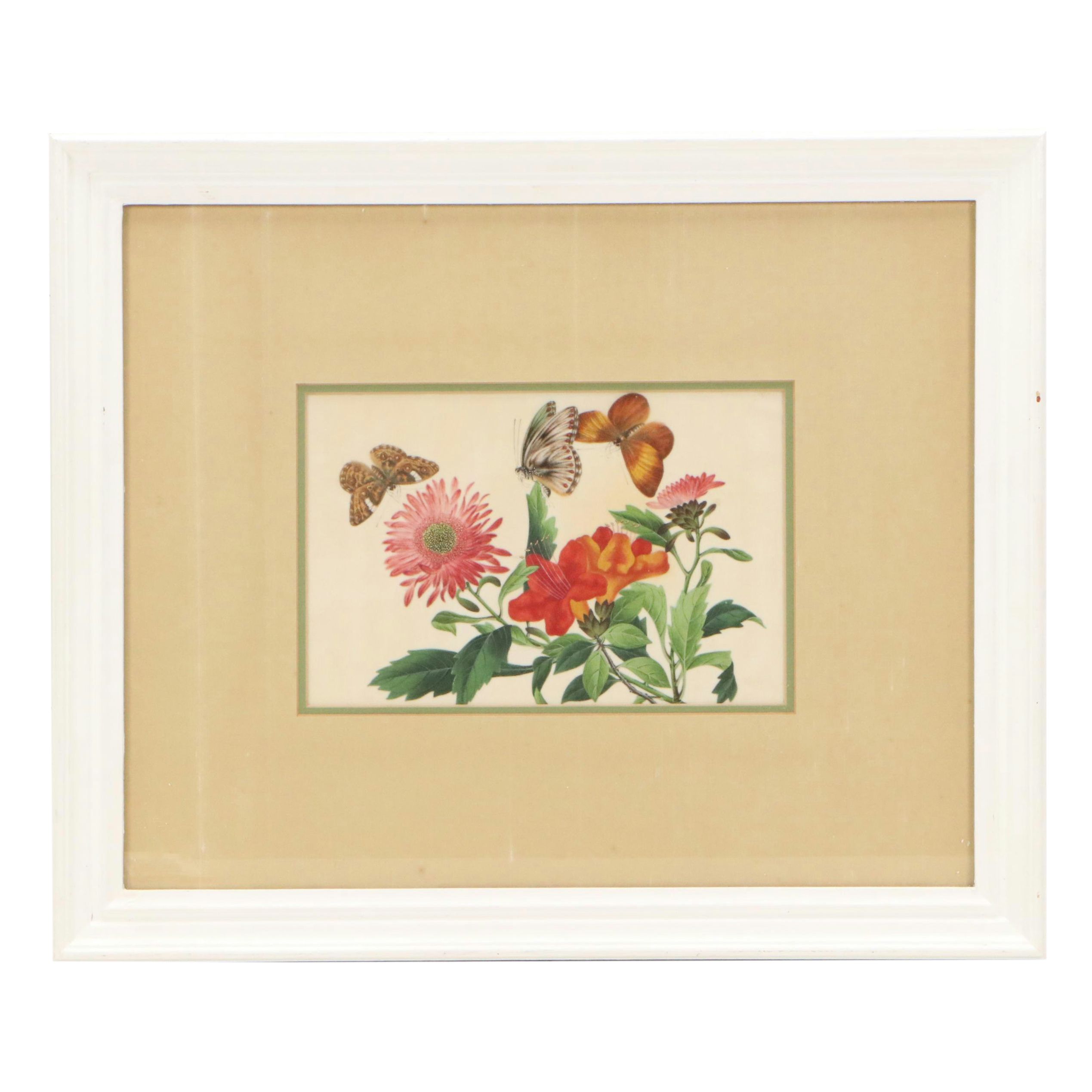 Chinese Export Watercolor Pith Huaniaohua Painting, 19th Century