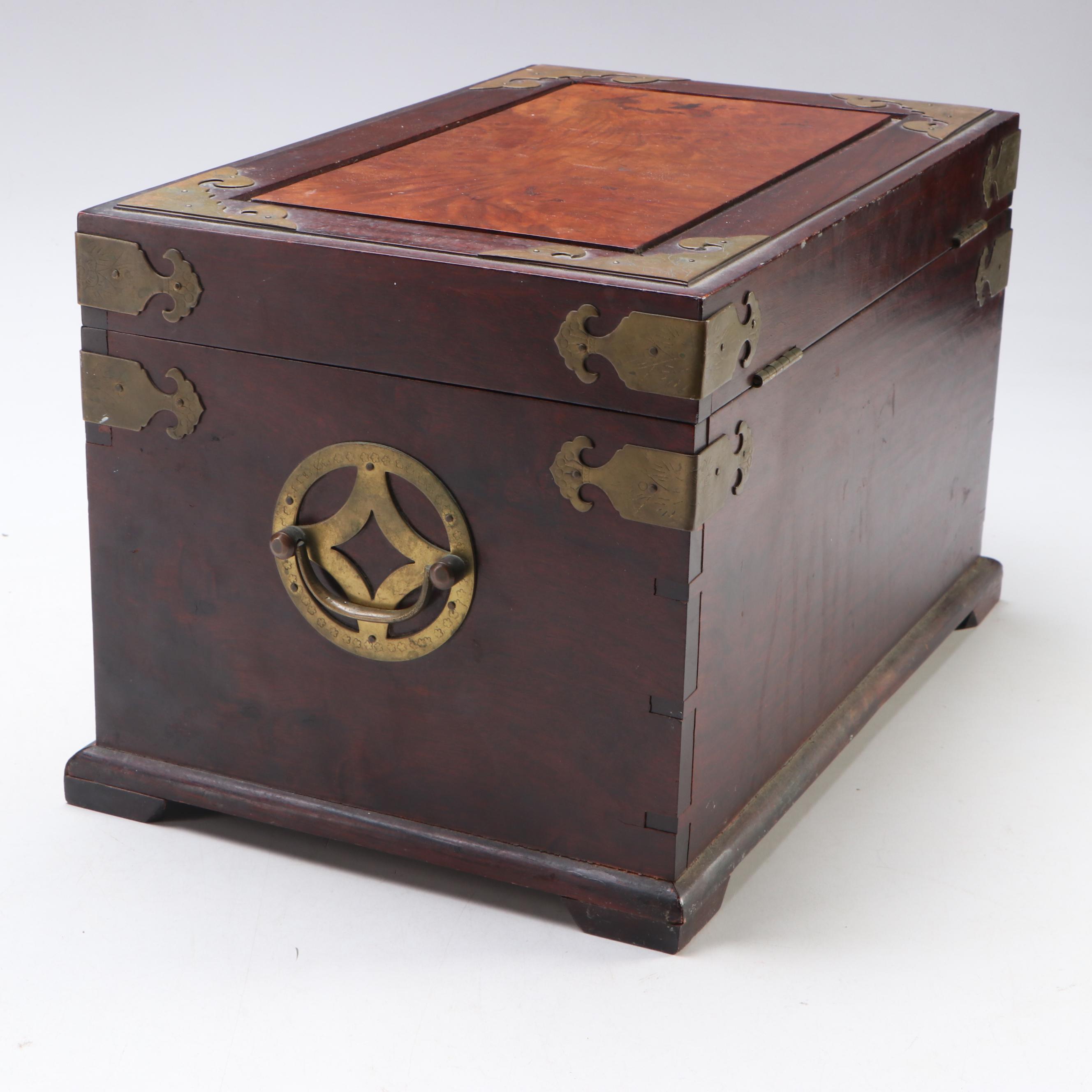 Chinese Style Rosewood and Burl Wood Jewelry Box