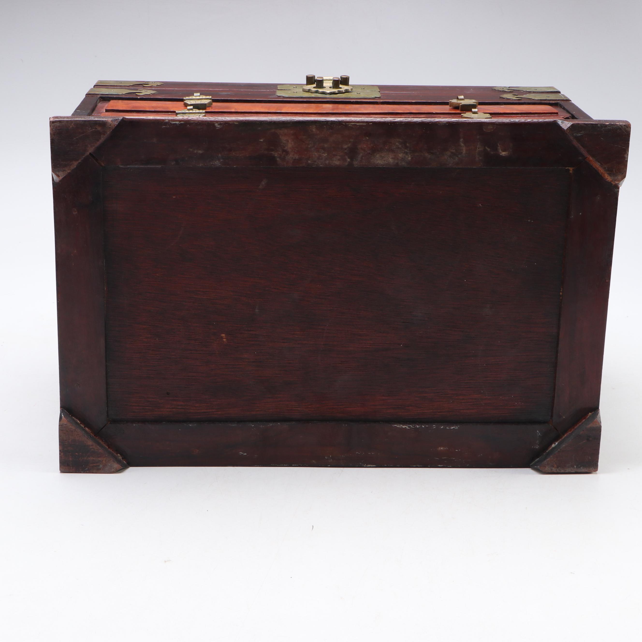 Chinese Style Rosewood and Burl Wood Jewelry Box