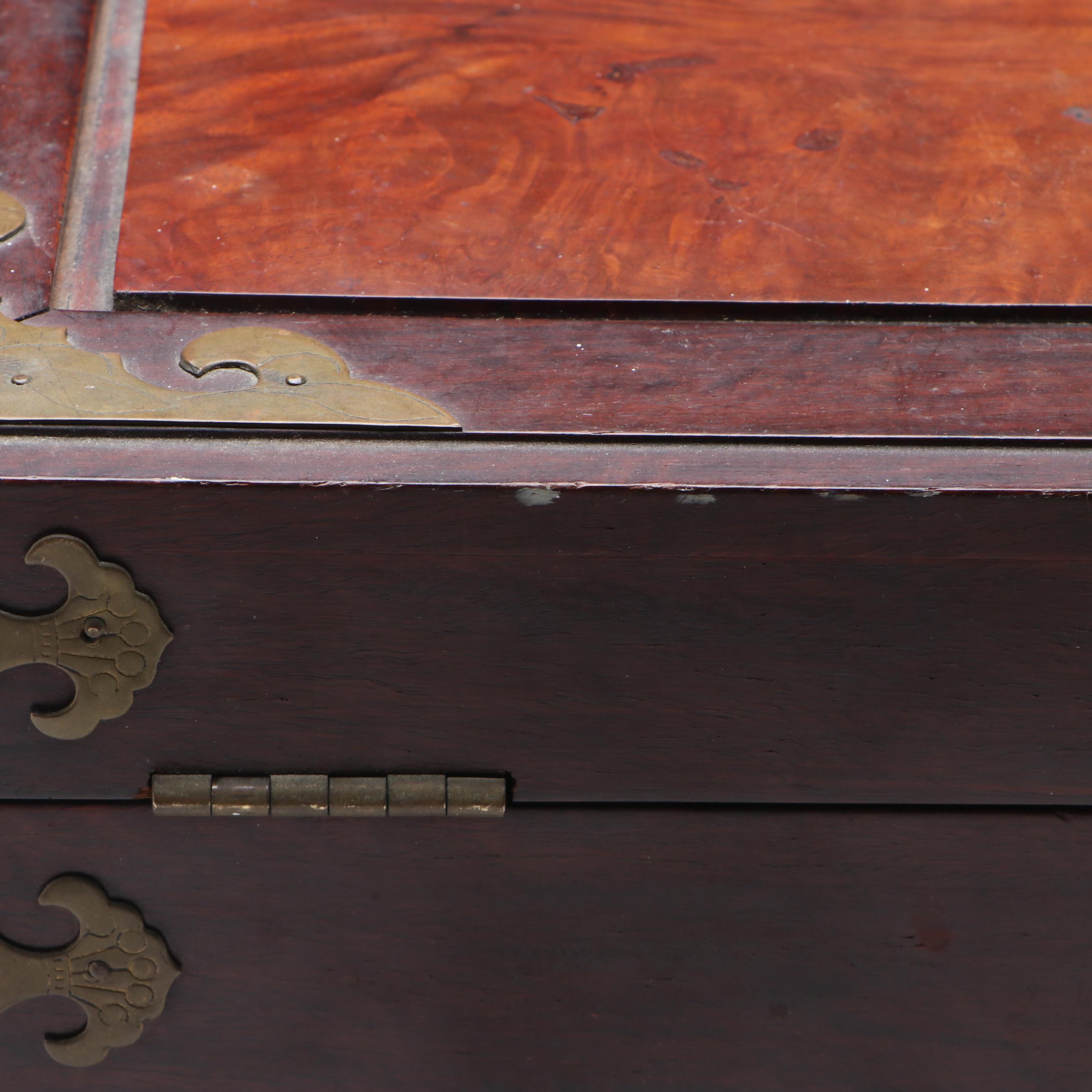 Chinese Style Rosewood and Burl Wood Jewelry Box