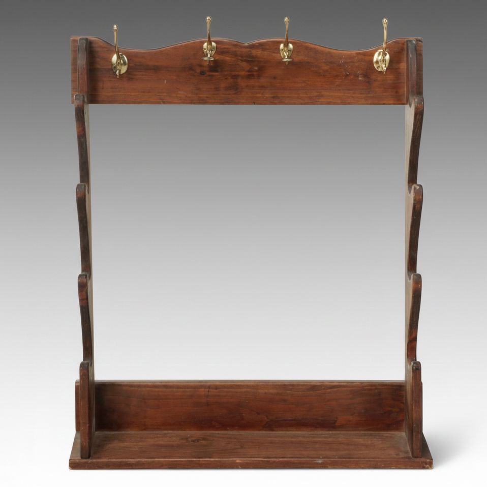 Craftsman Style Entryway Wood Coat Rack with Brass Hooks