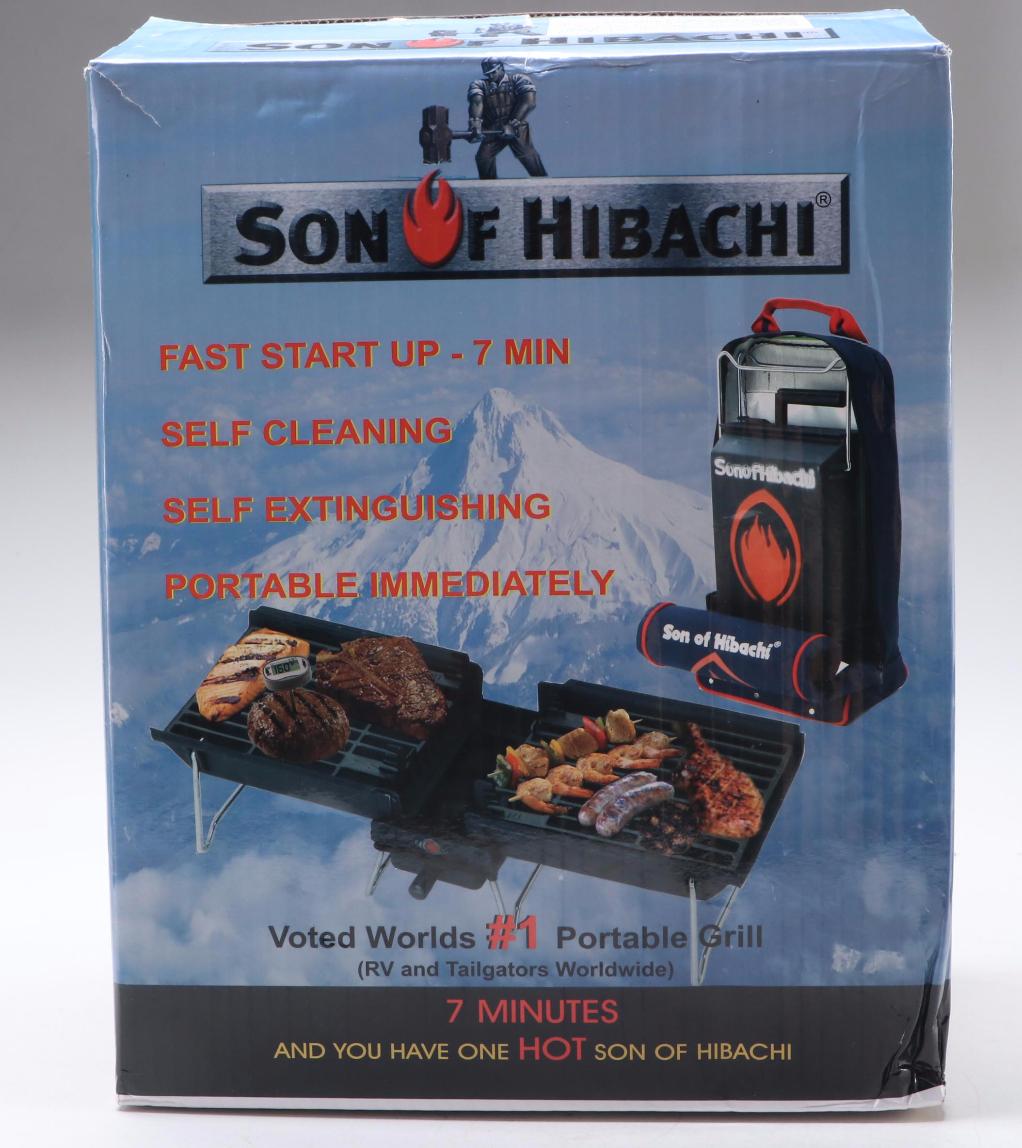 Mr. Flame "Son of Hibachi" Grill with Triple Spit Attachment and Snuff Out Pouch