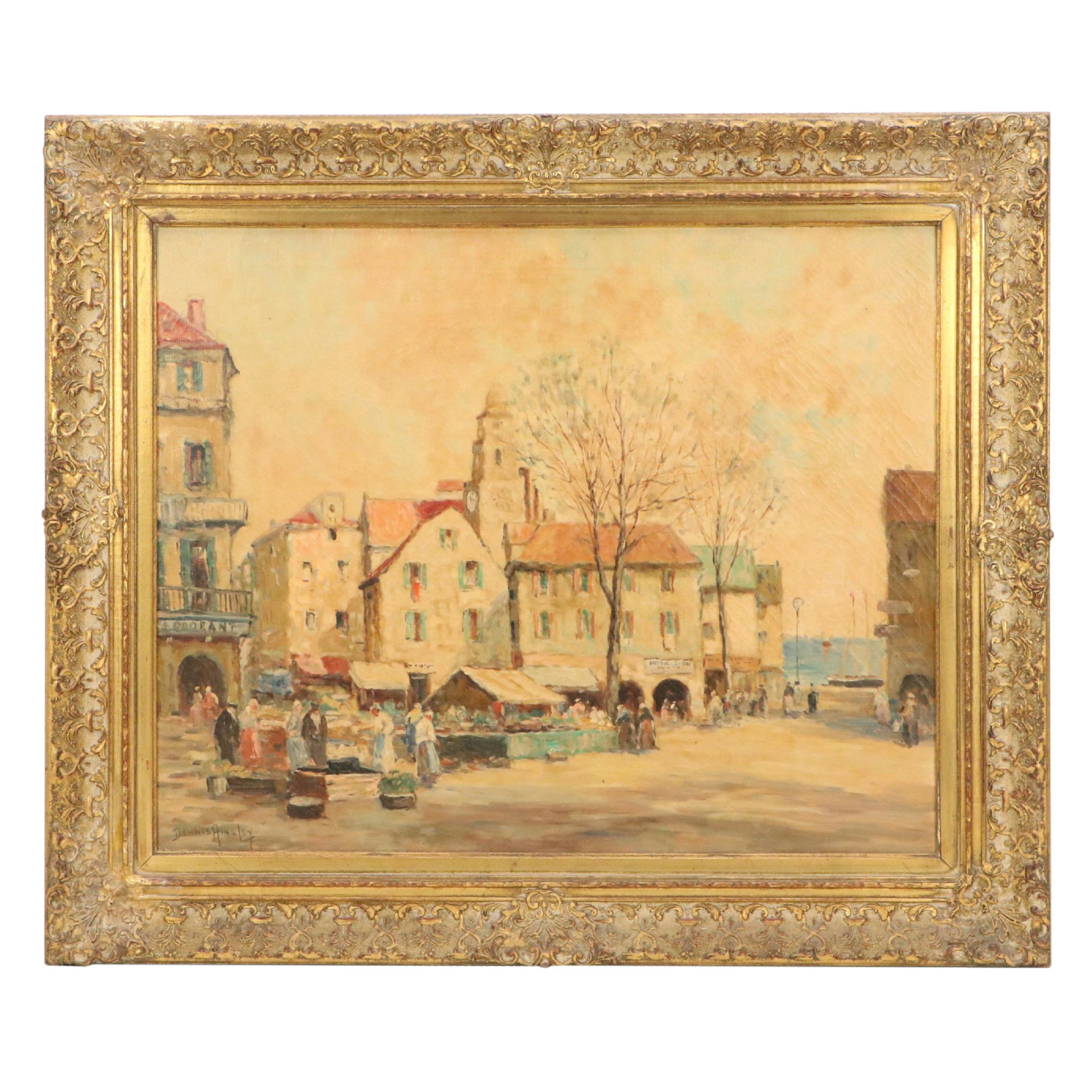 Dennis Ainsley French Landscape Oil Painting "Market Place Brittany"