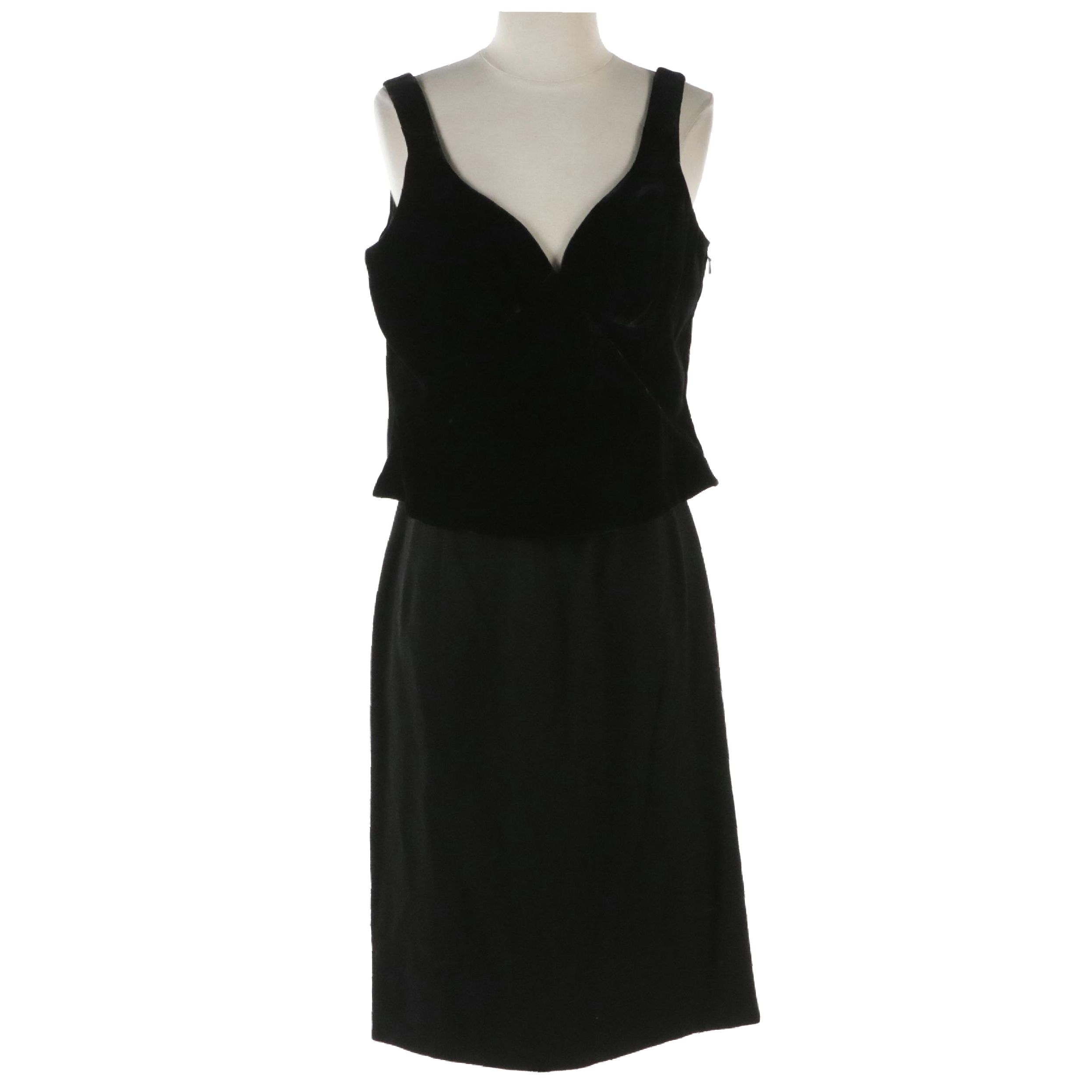 Giorgio Armani Velvet Sweetheart Crop Top with Other High-Waist Wool Skirt