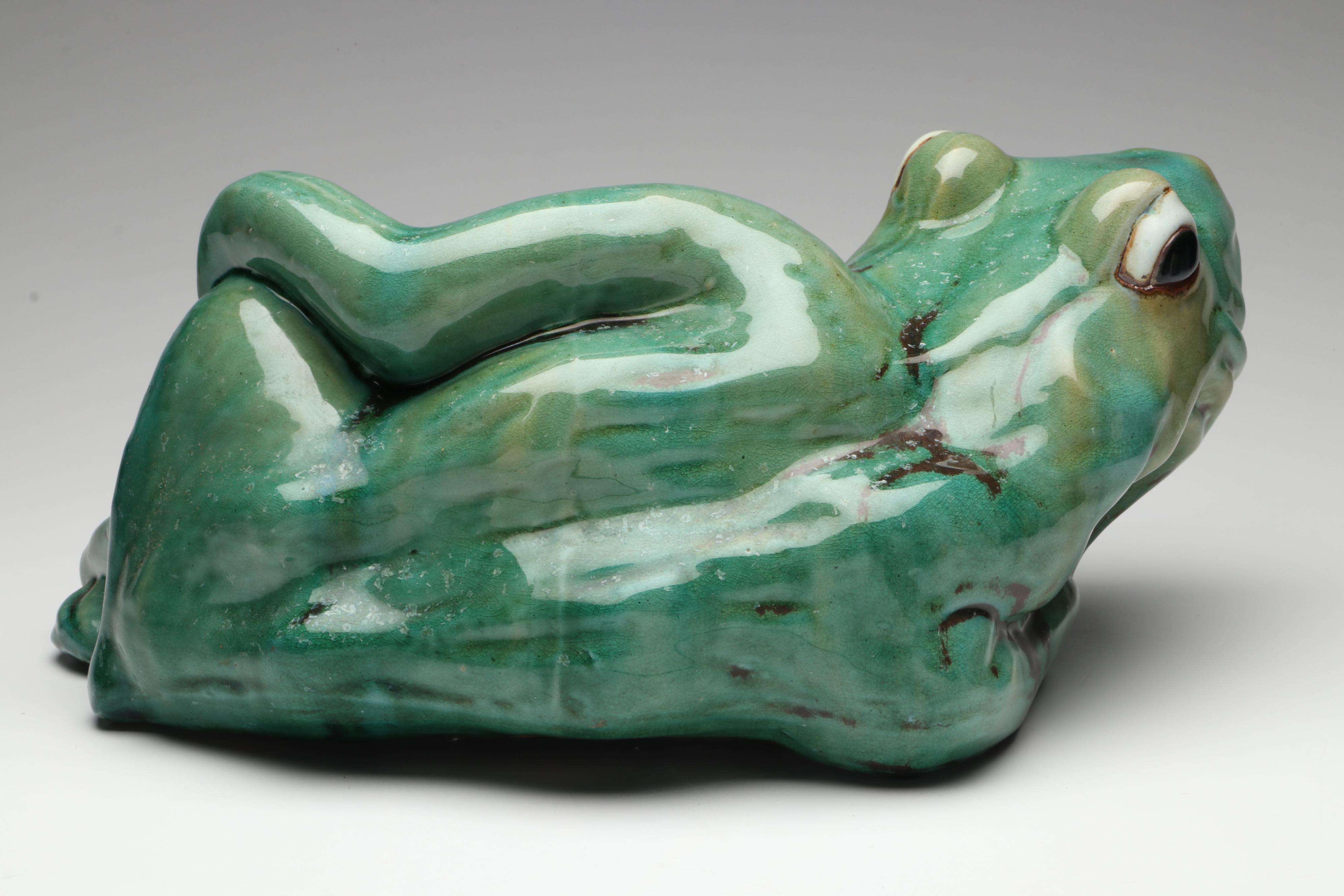 Glazed Green Ceramic Frogs