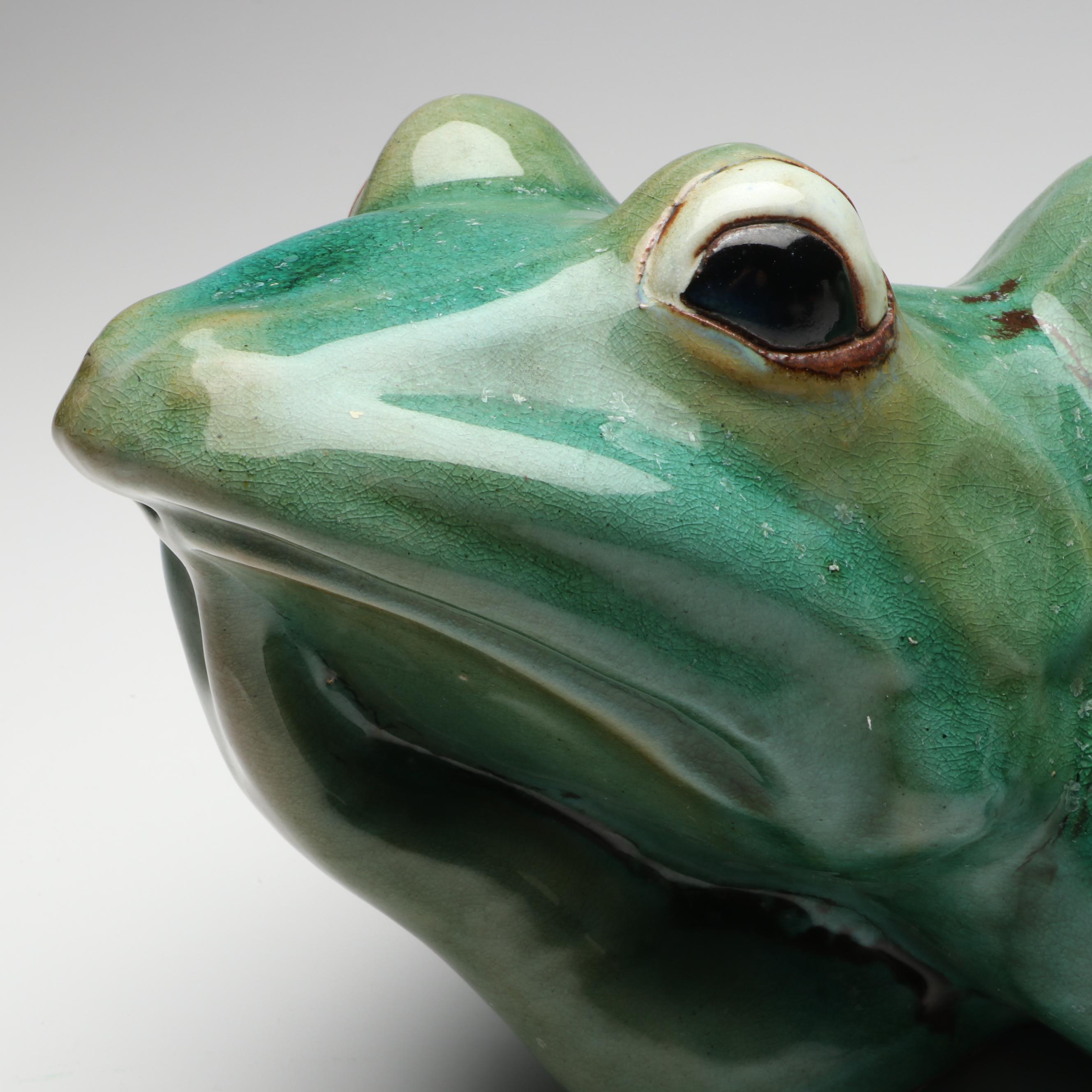 Glazed Green Ceramic Frogs