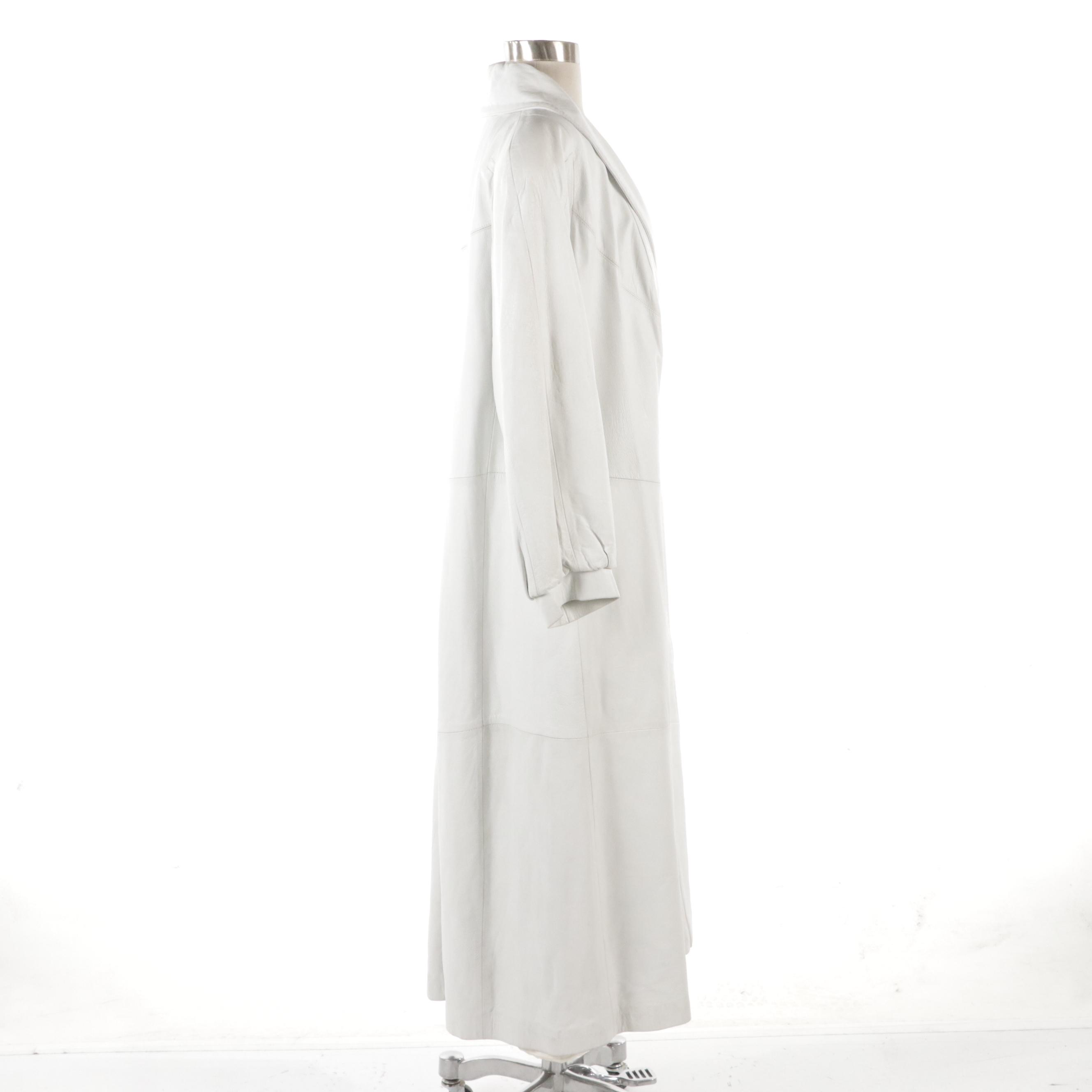 Bizakis Furs White Leather Single Button Full Length Jacket