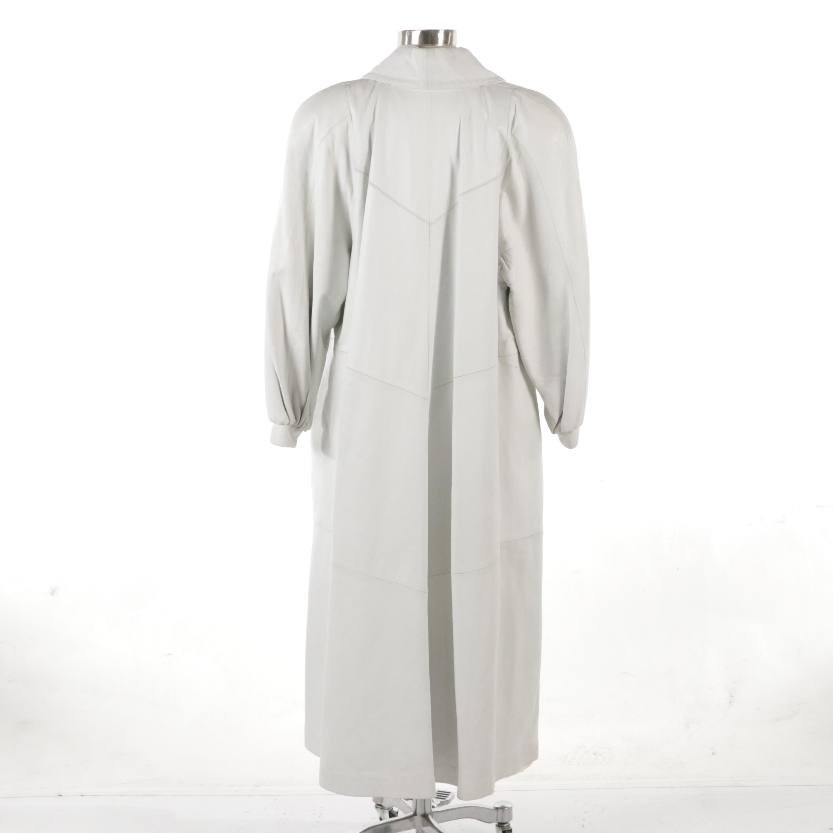 Bizakis Furs White Leather Single Button Full Length Jacket