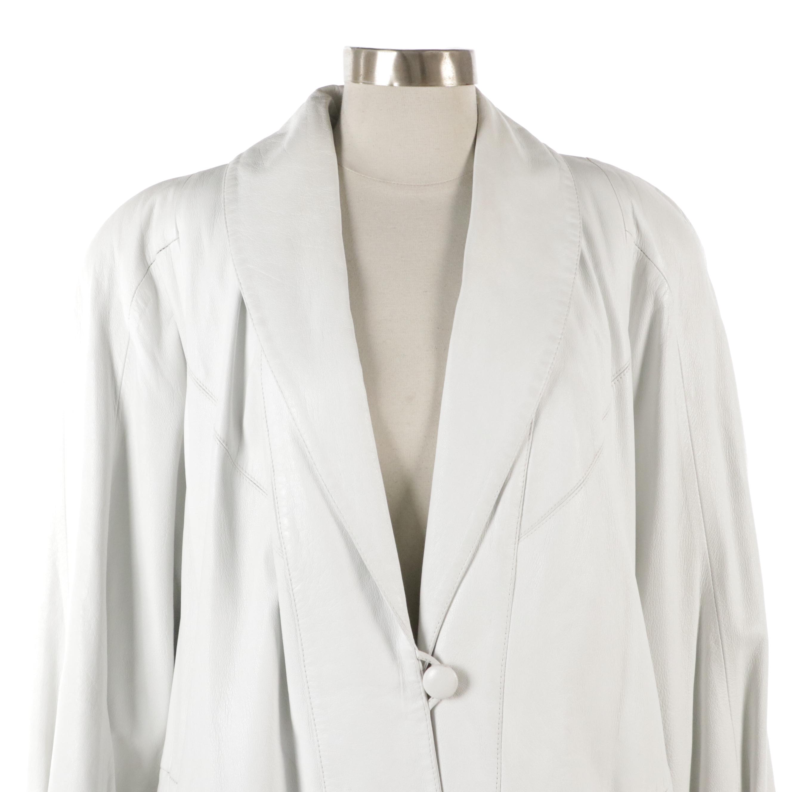 Bizakis Furs White Leather Single Button Full Length Jacket
