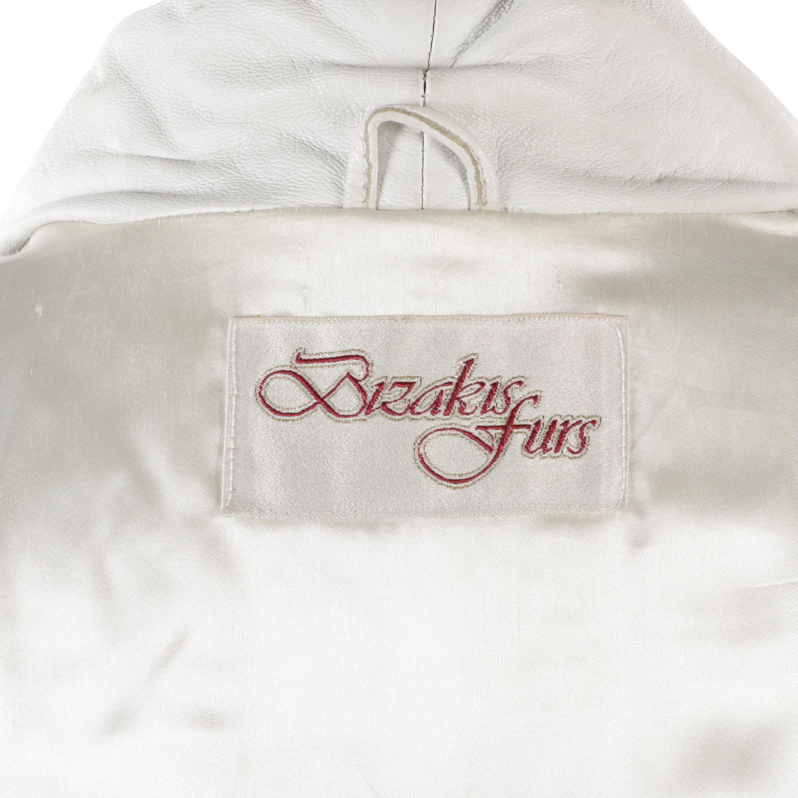 Bizakis Furs White Leather Single Button Full Length Jacket