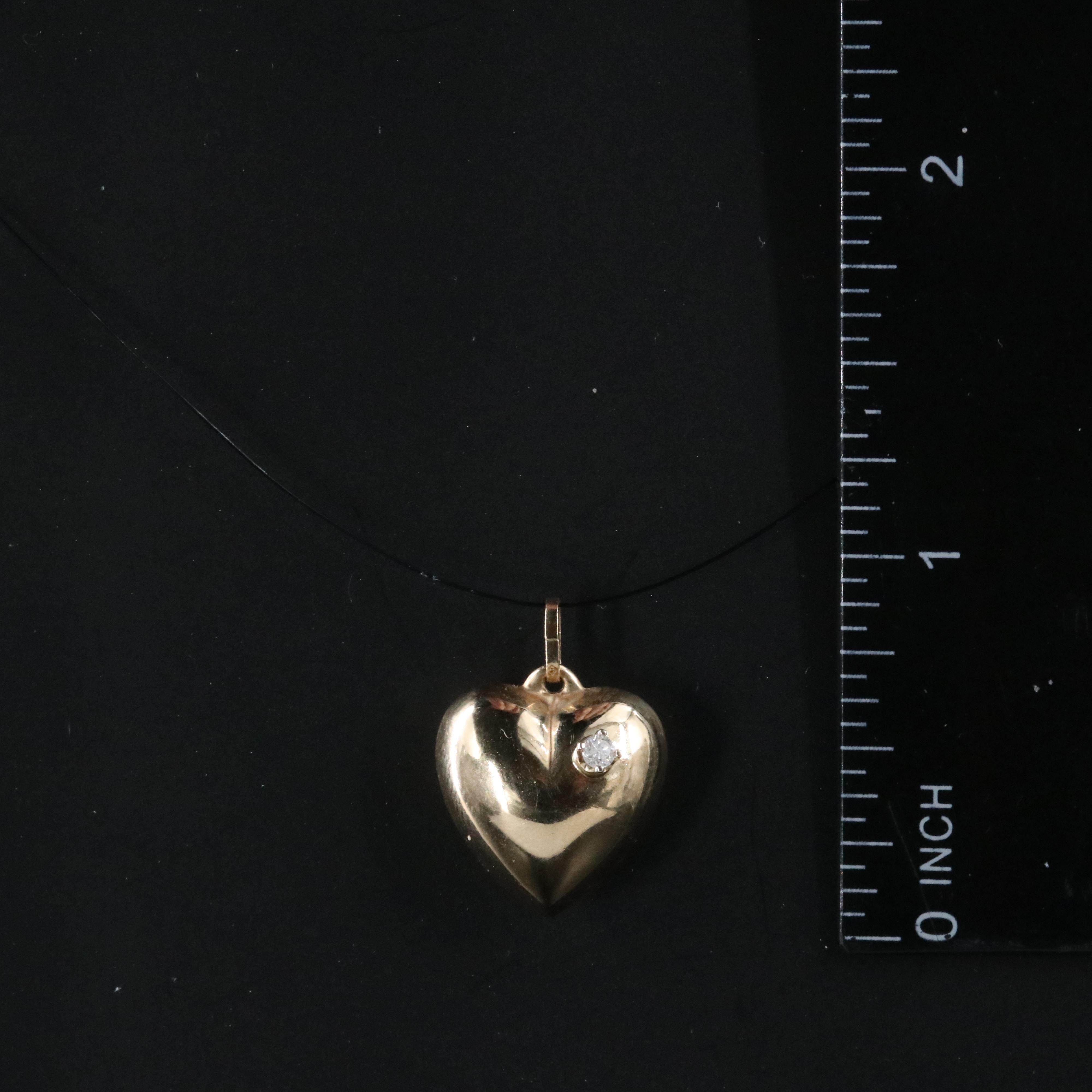 14K 0.04 CT Diamond Puff Heart Pendant