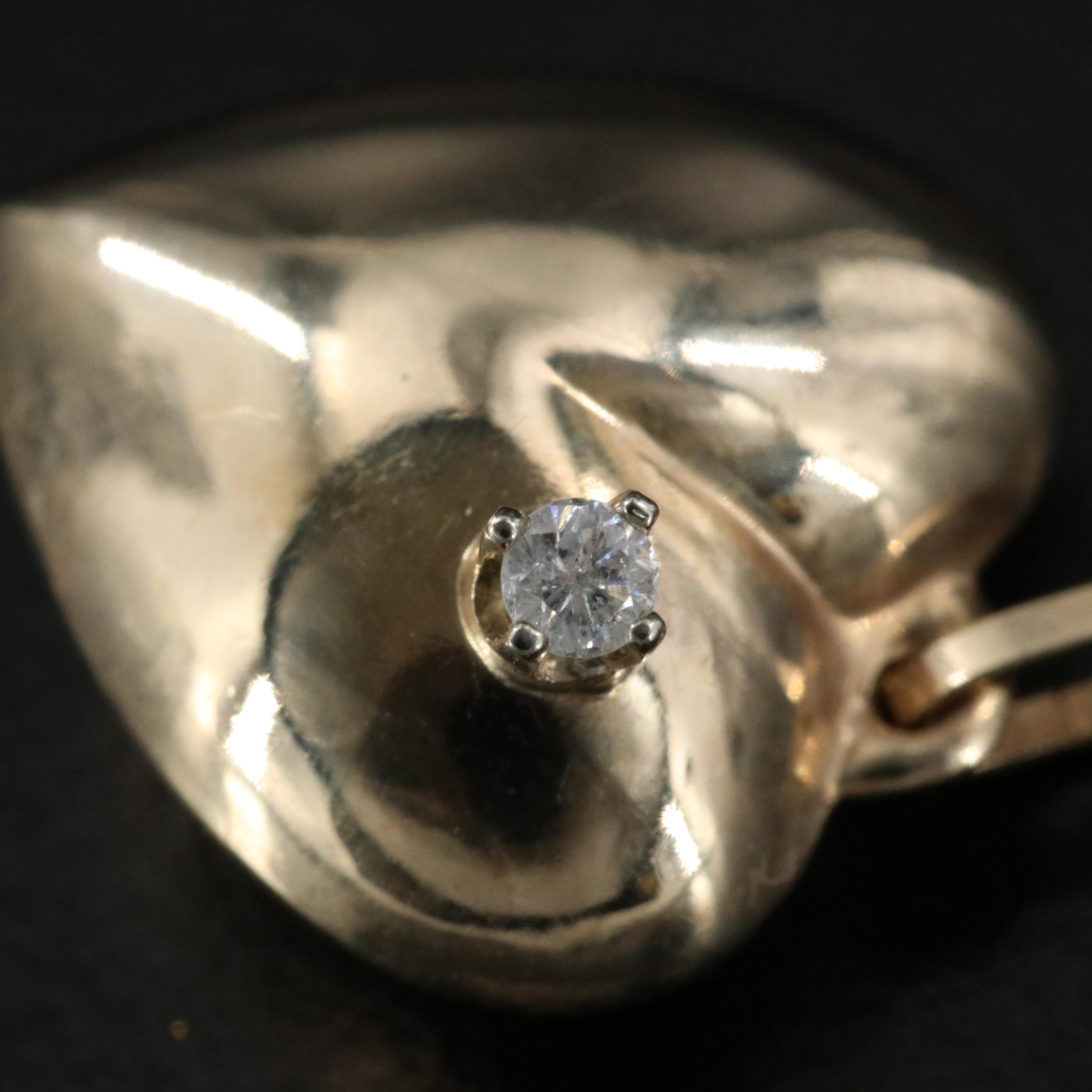 14K 0.04 CT Diamond Puff Heart Pendant