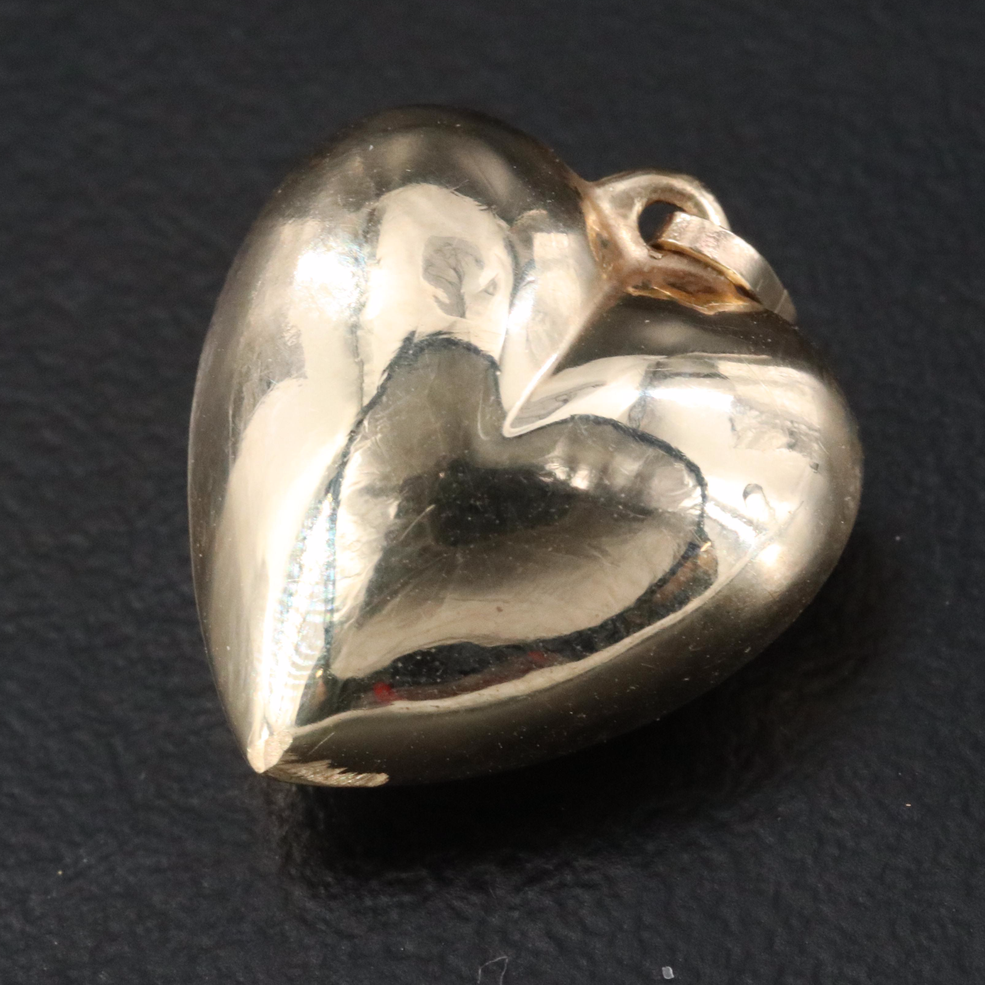 14K 0.04 CT Diamond Puff Heart Pendant