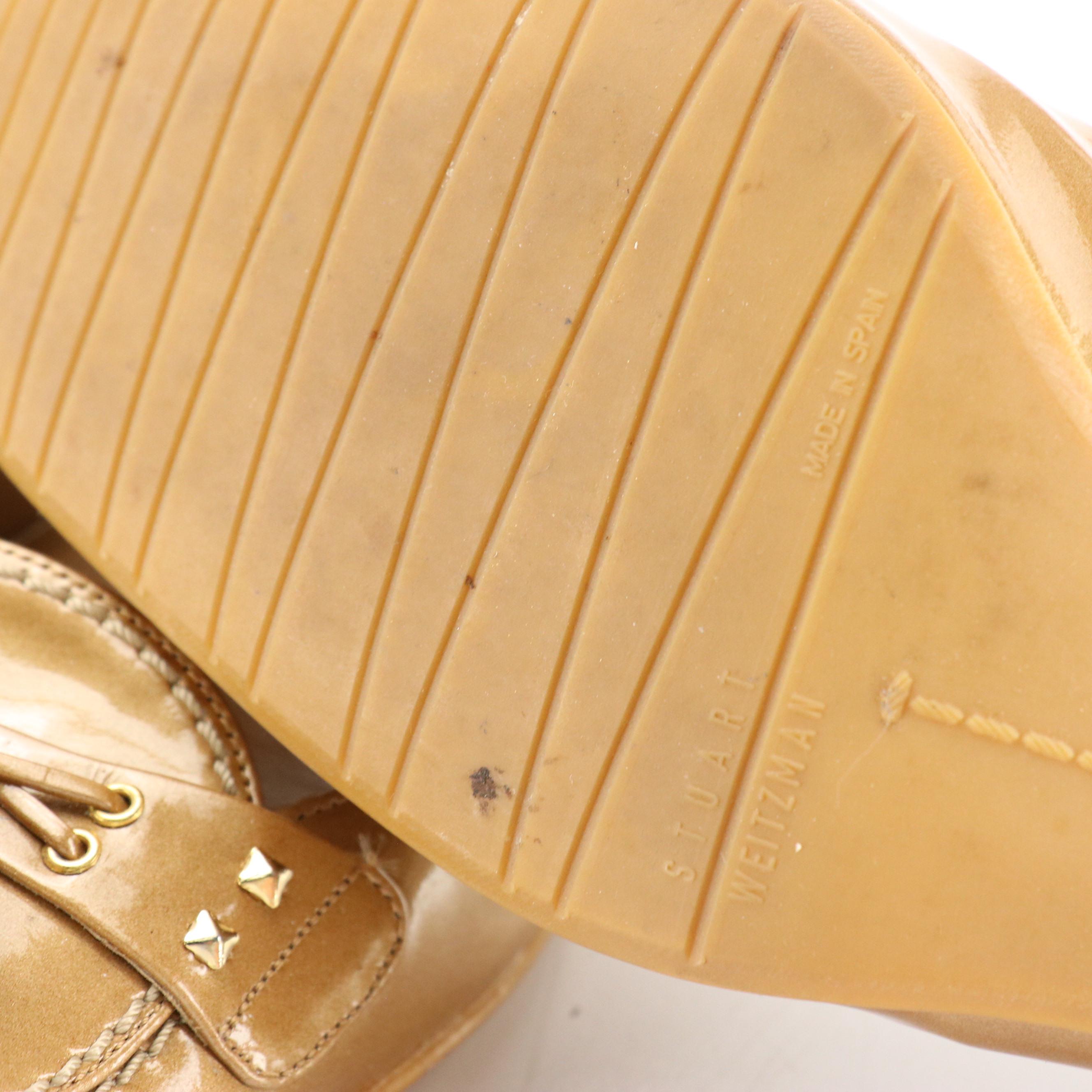 Ros Hommerson White Leather and Stuart Weitzman Beige Patent Leather Heels W Box