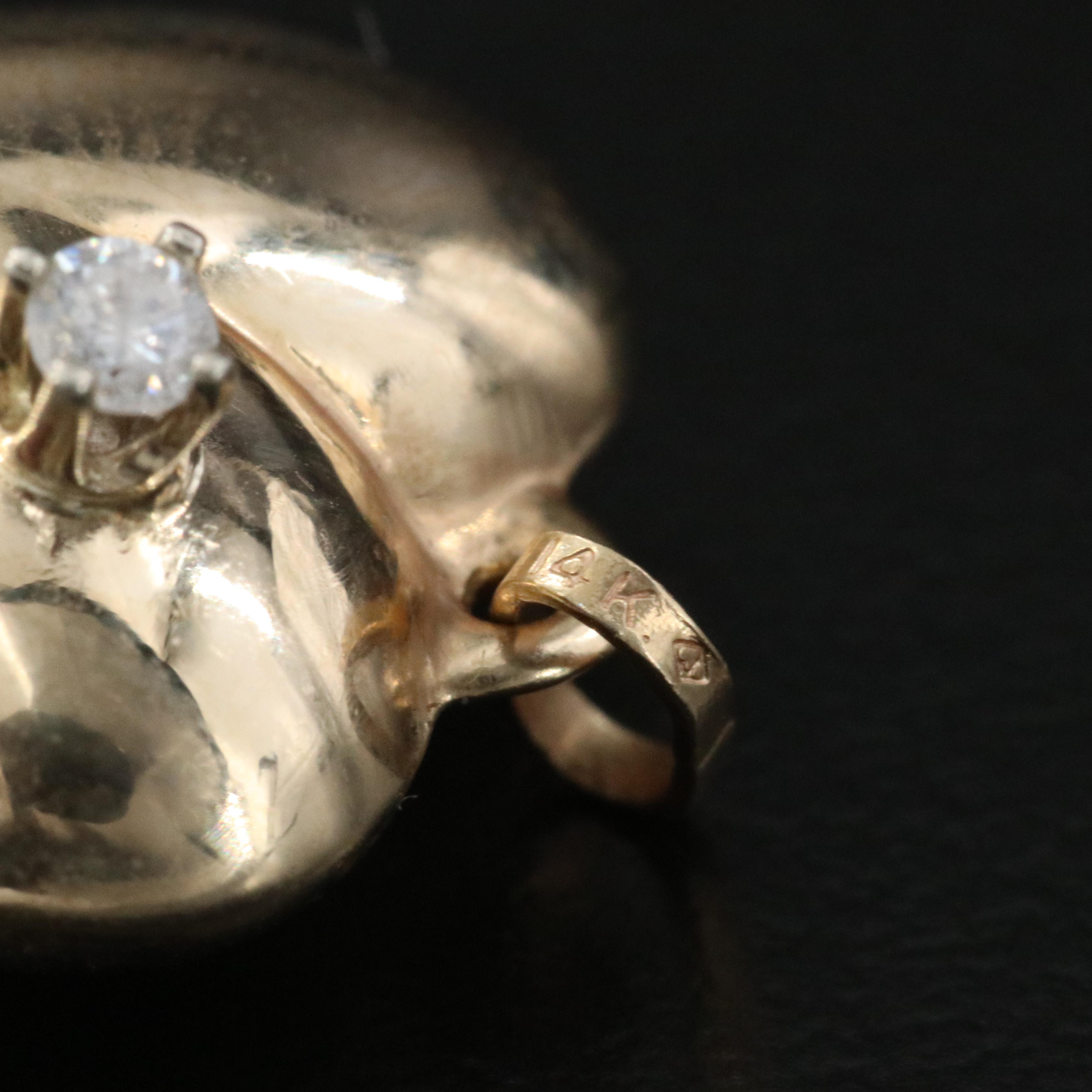 14K 0.04 CT Diamond Puff Heart Pendant