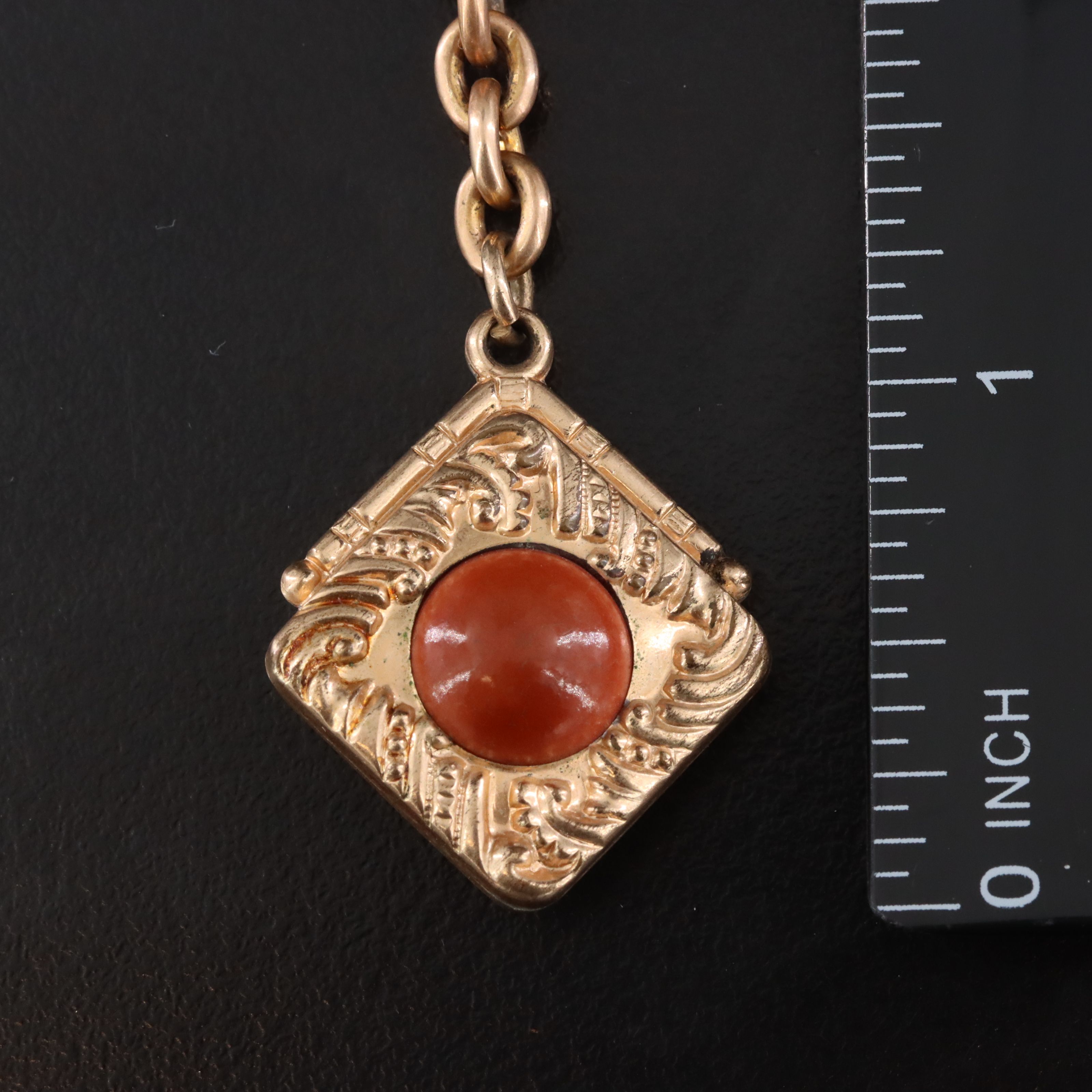 Antique Watch Chain with Reversible Glass and Monogrammed Fob Charms