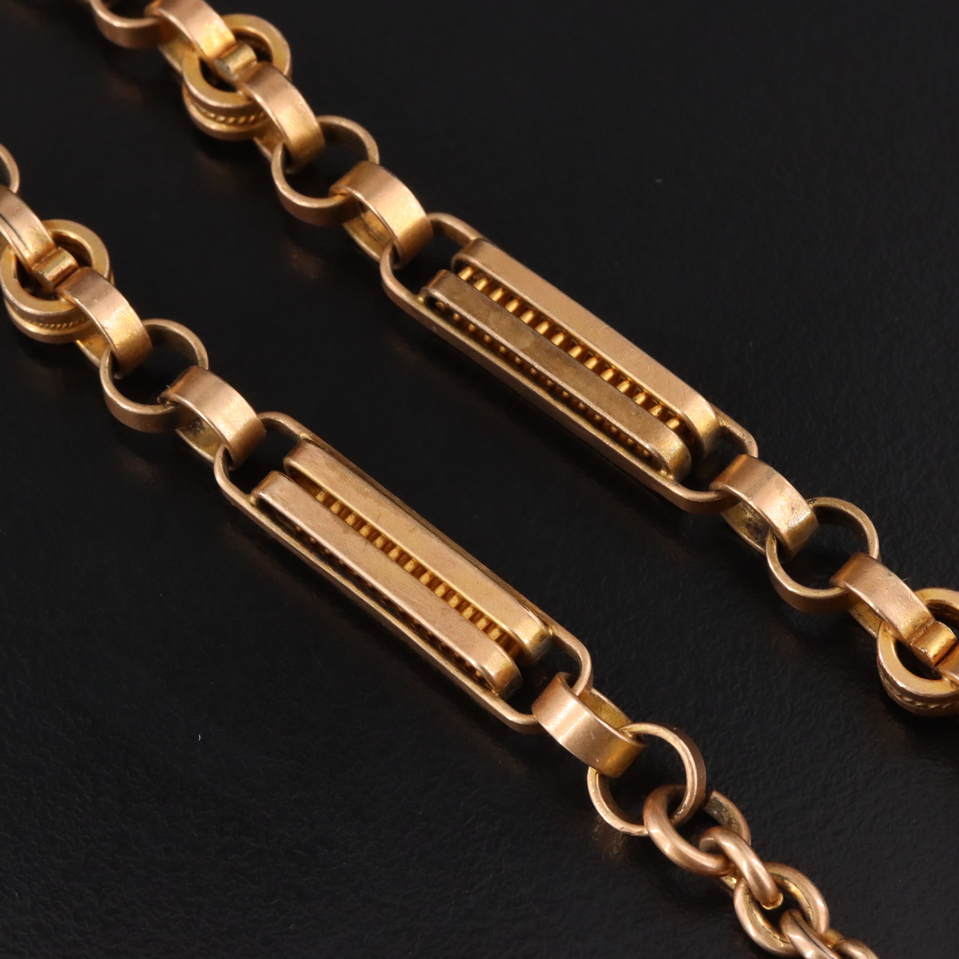 Antique Watch Chain with Reversible Glass and Monogrammed Fob Charms