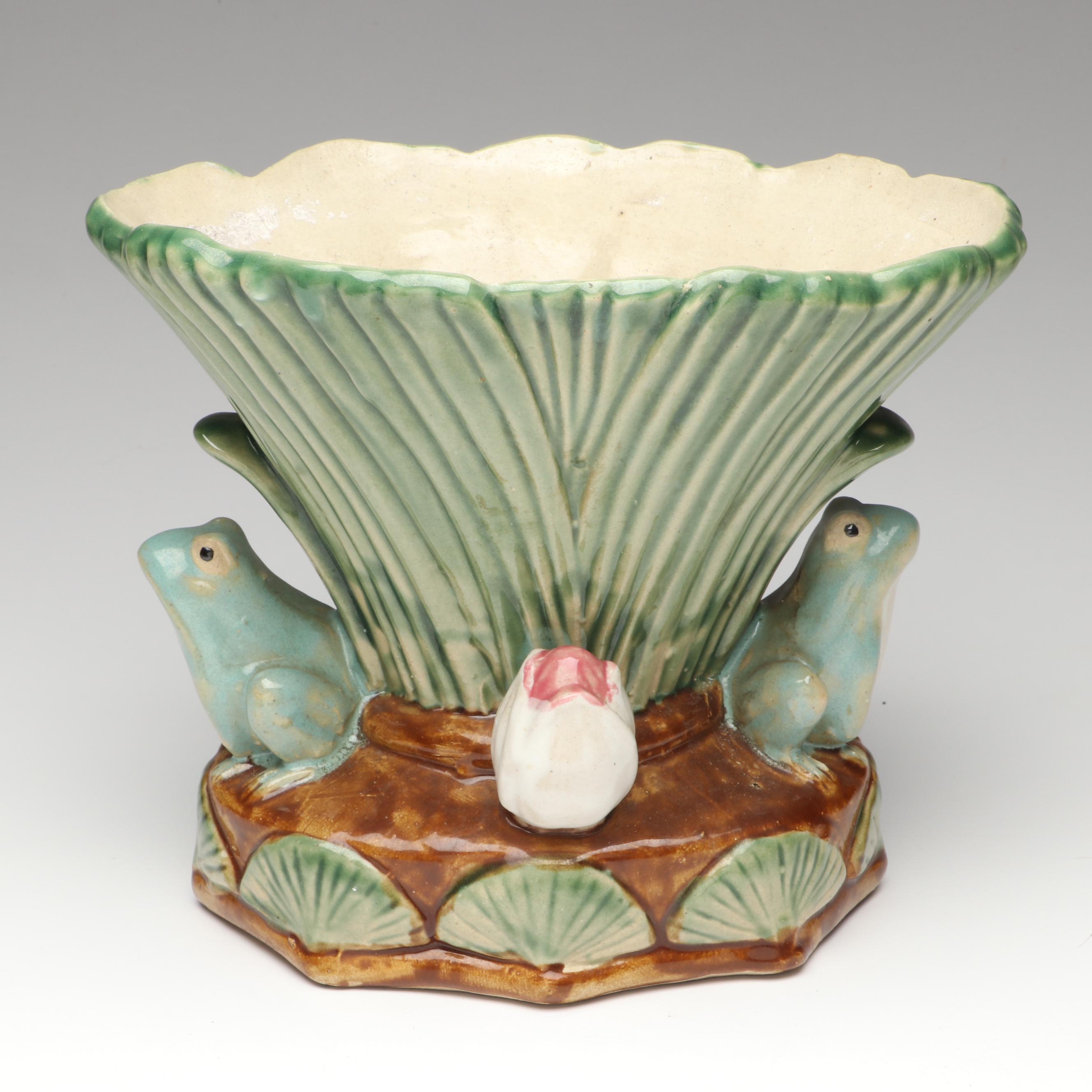 Frog Themed Majolica Vase, Metal Tea Light Holder and Musician Character
