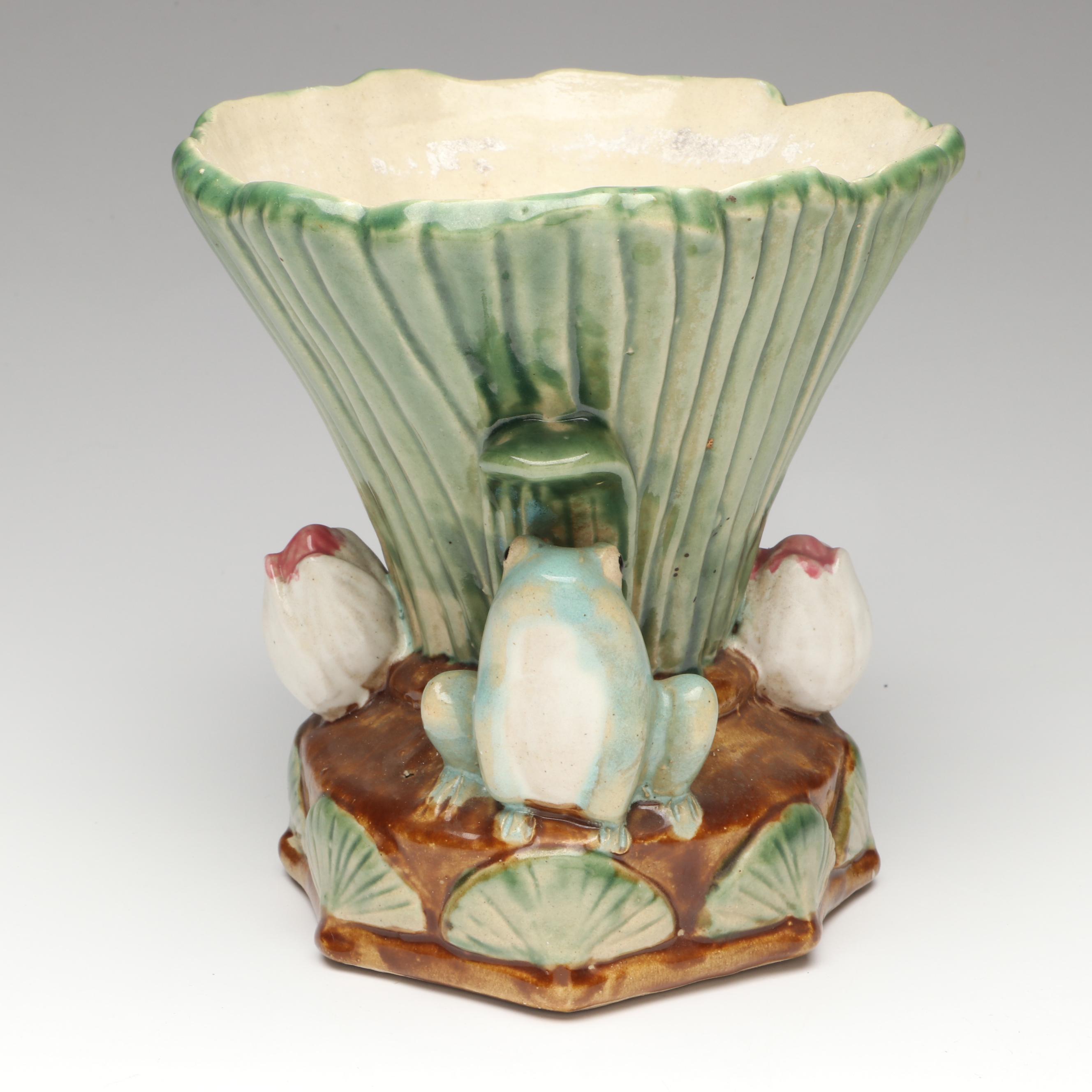 Frog Themed Majolica Vase, Metal Tea Light Holder and Musician Character