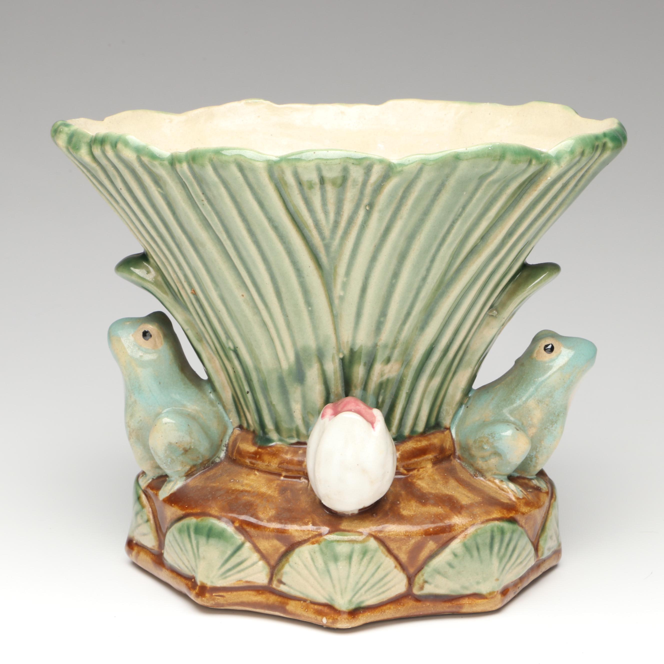 Frog Themed Majolica Vase, Metal Tea Light Holder and Musician Character