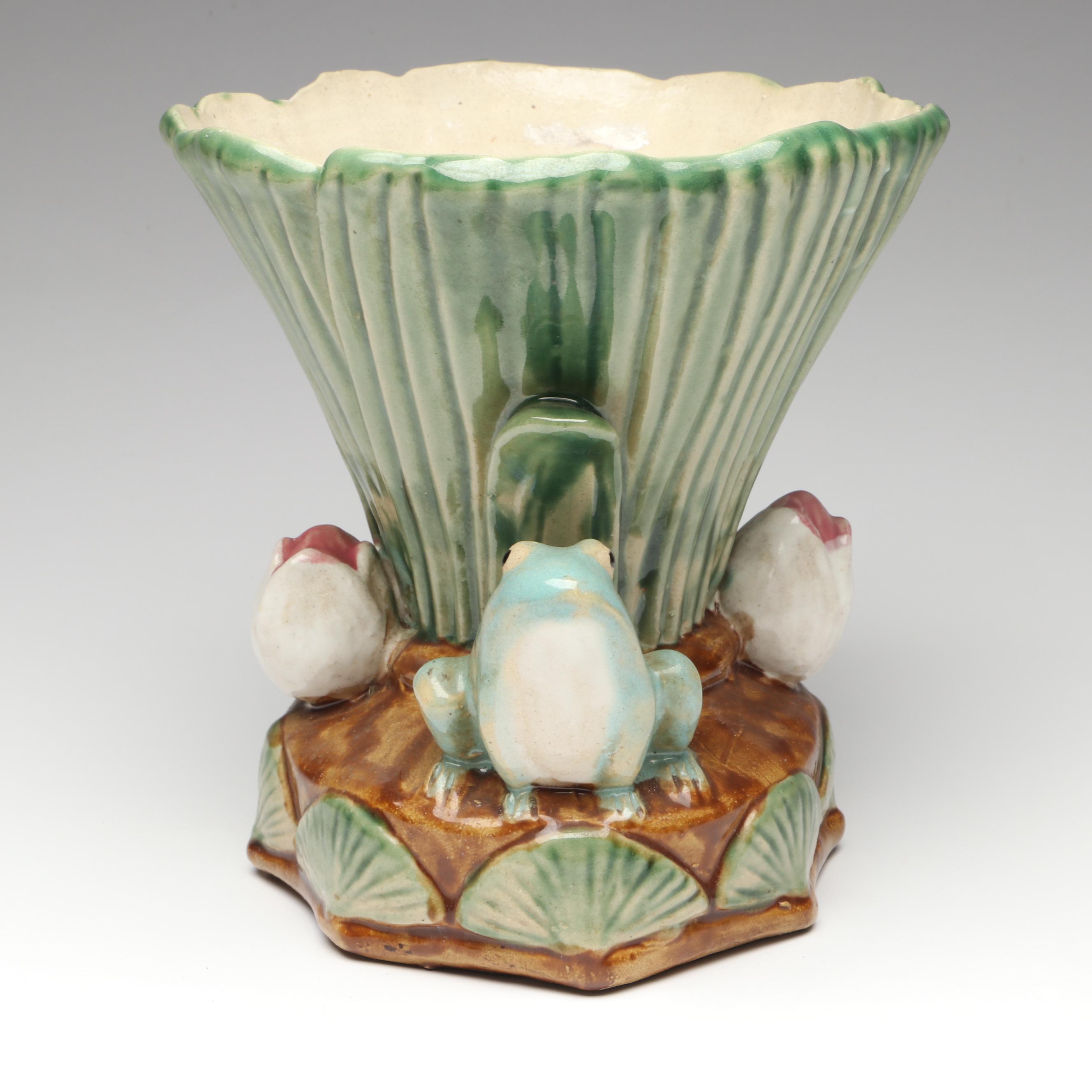 Frog Themed Majolica Vase, Metal Tea Light Holder and Musician Character