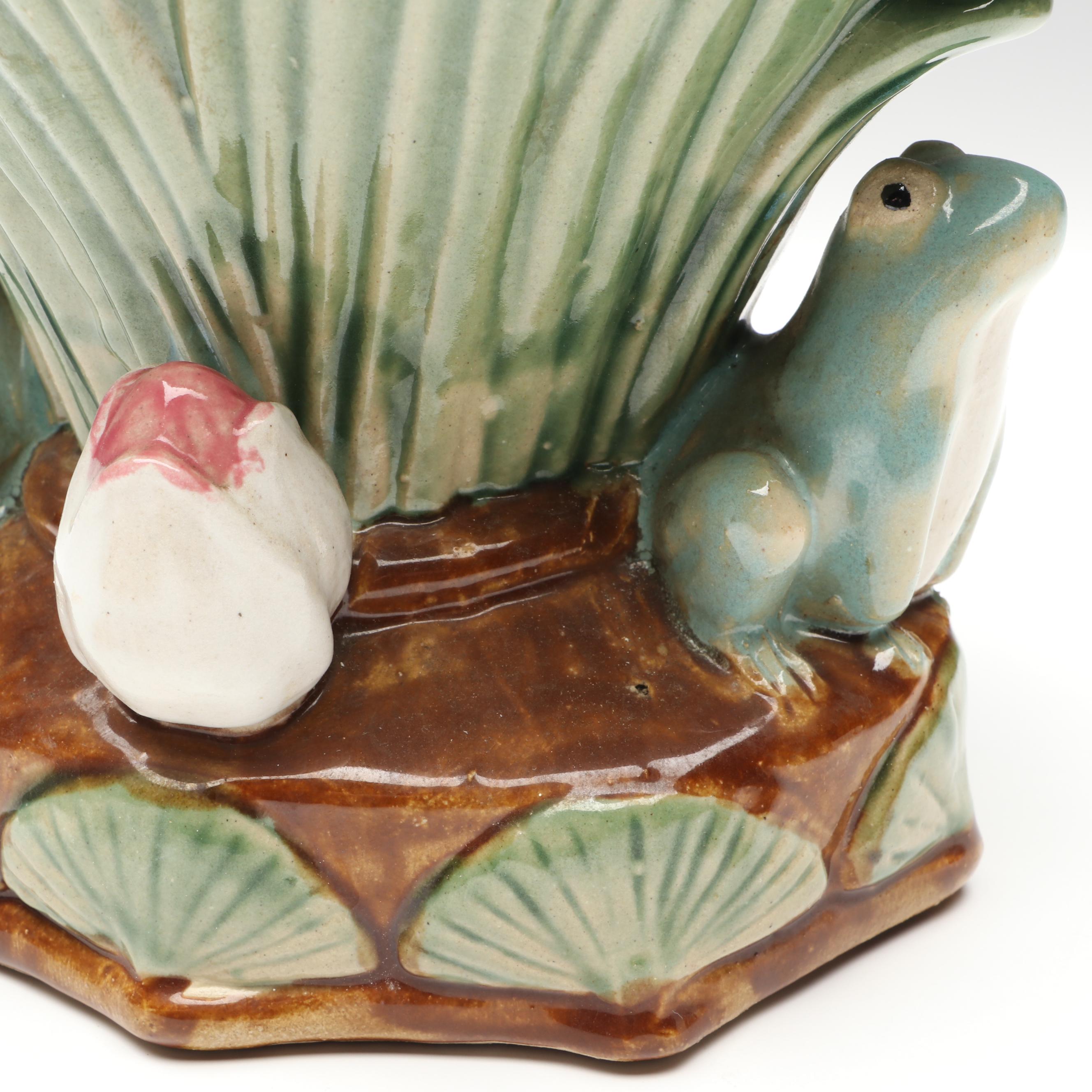 Frog Themed Majolica Vase, Metal Tea Light Holder and Musician Character