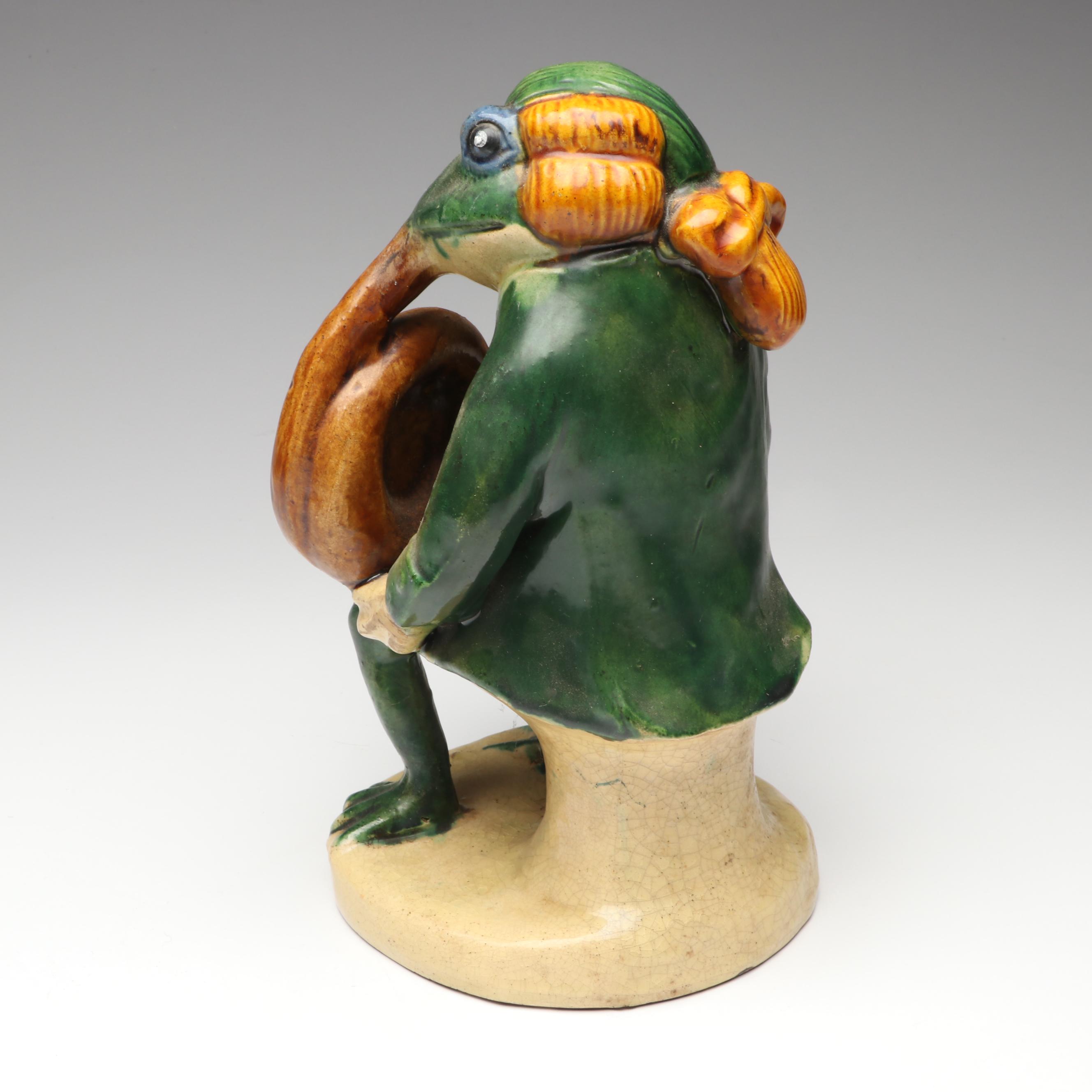 Frog Themed Majolica Vase, Metal Tea Light Holder and Musician Character