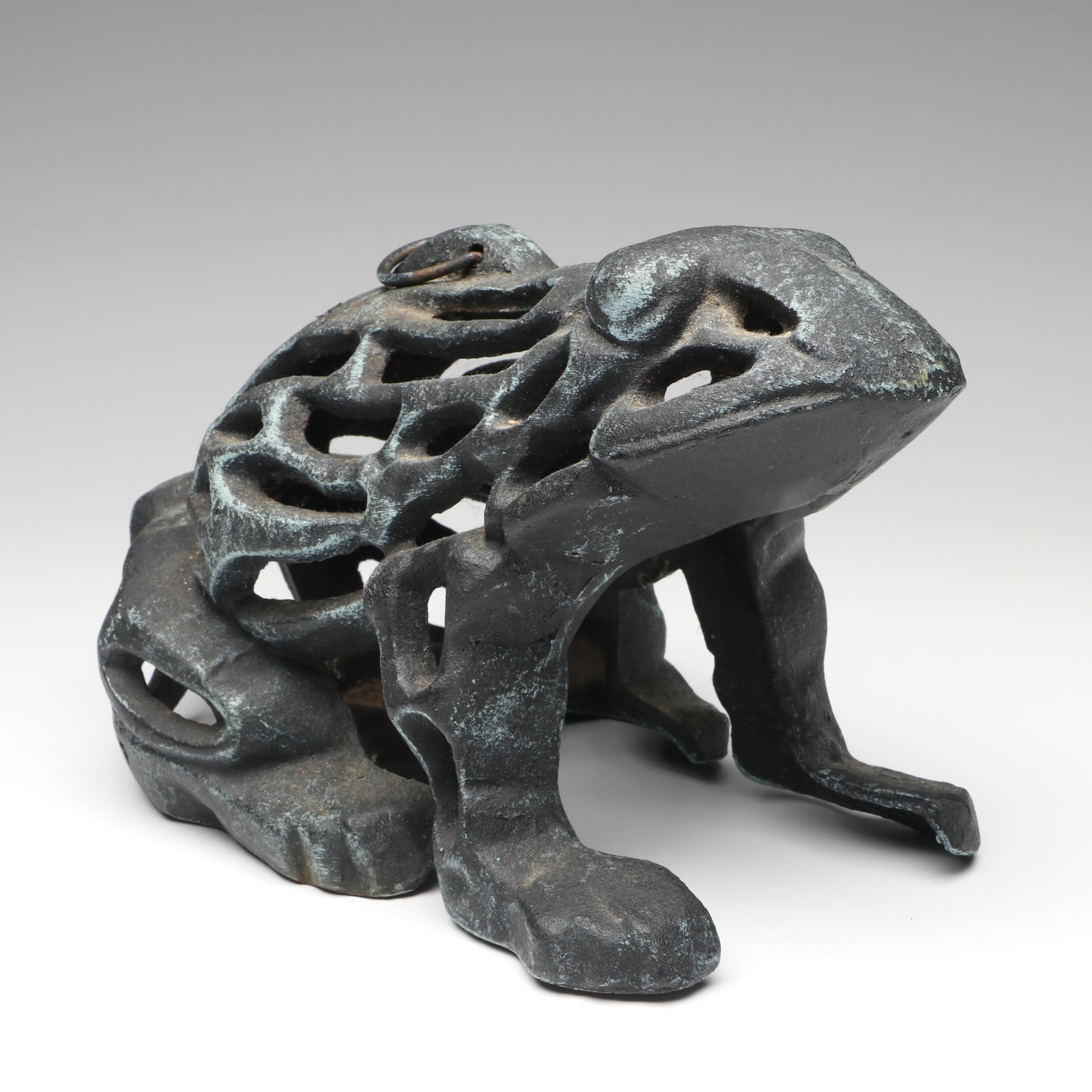 Frog Themed Majolica Vase, Metal Tea Light Holder and Musician Character