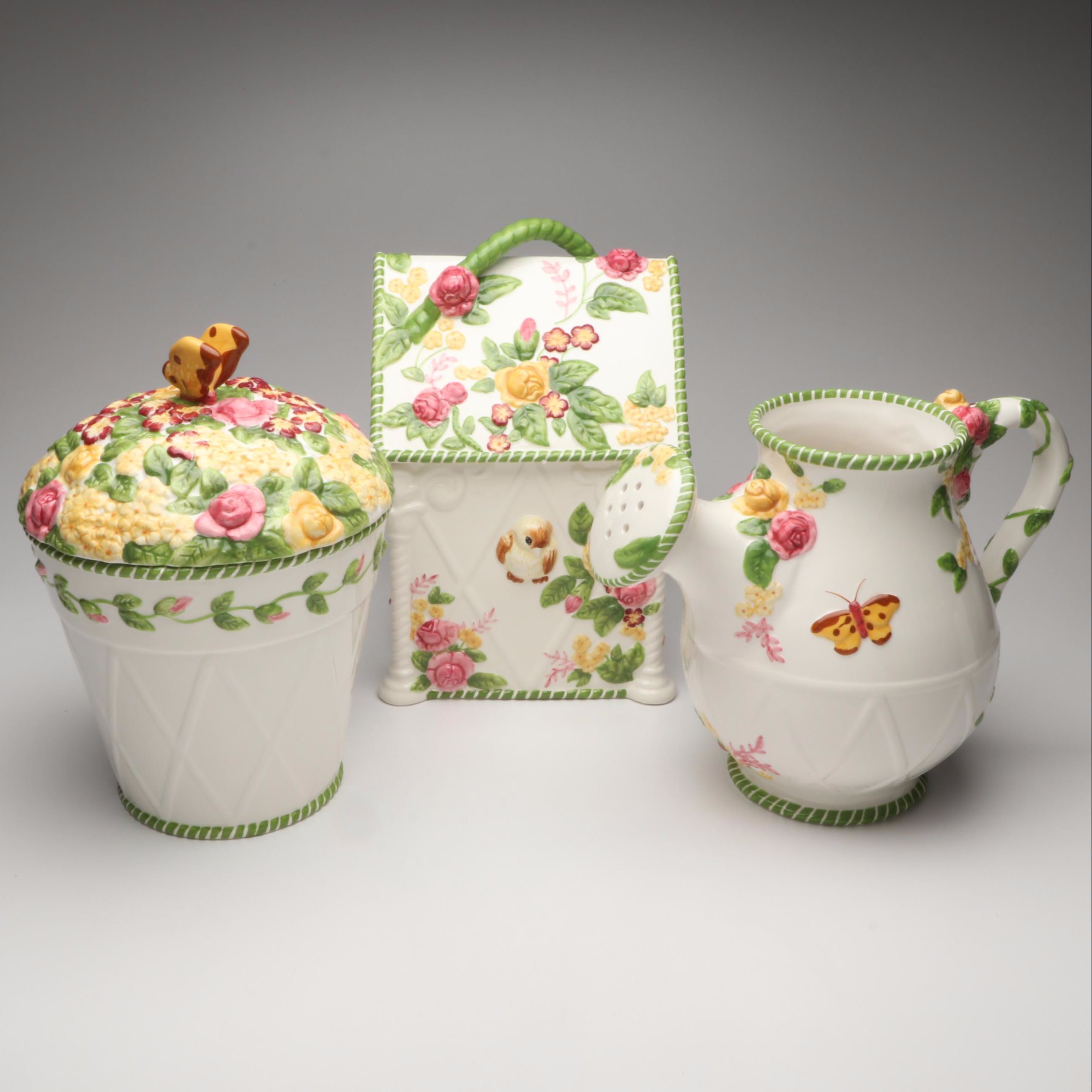 Royal Albert "Seasons of Color" Flower Pot Form Cookie Jar with More Décor