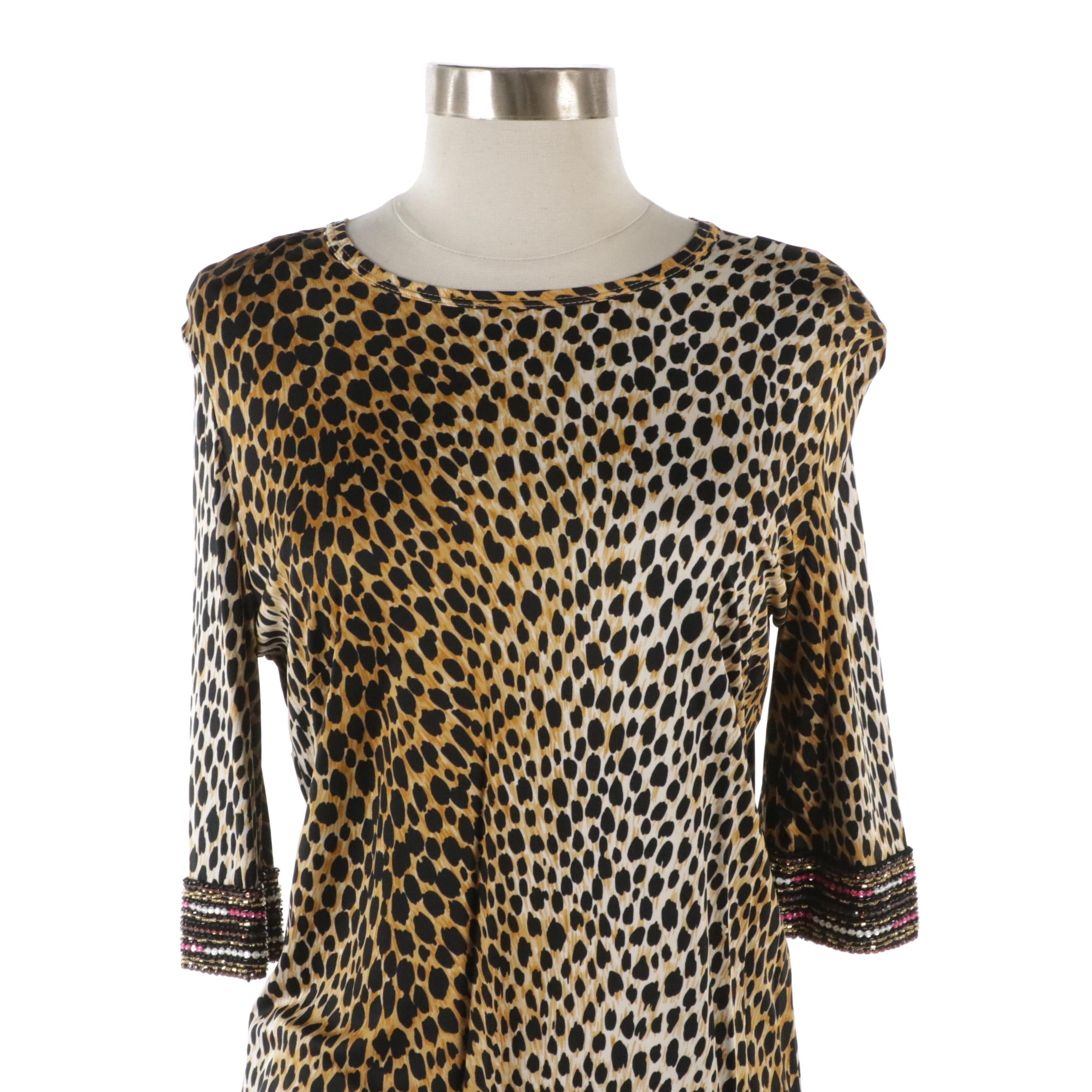 Dolce & Gabbana Black Wool Blend Pencil Skirt Cheetah Print Blouse with Tags