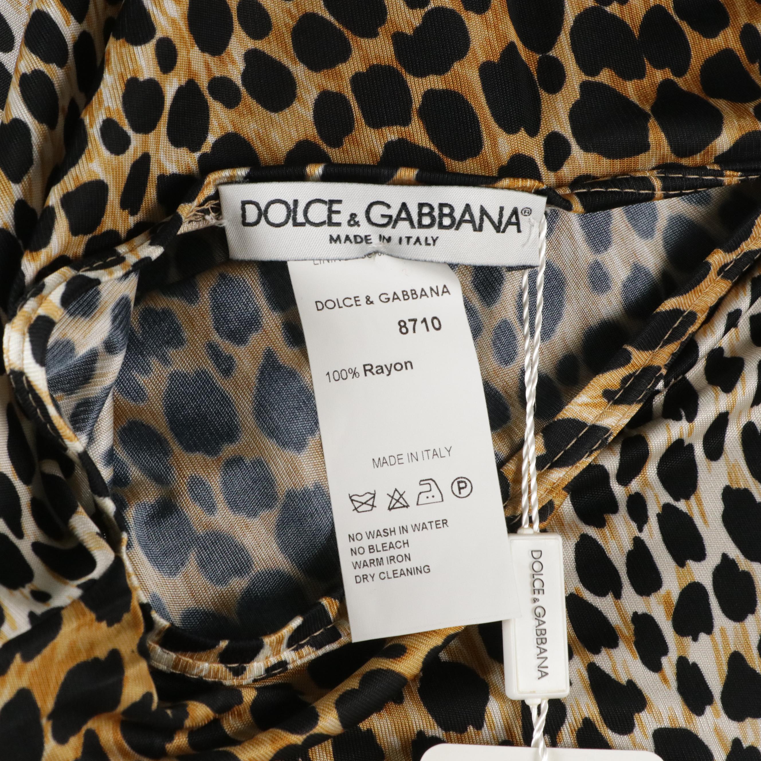 Dolce & Gabbana Black Wool Blend Pencil Skirt Cheetah Print Blouse with Tags
