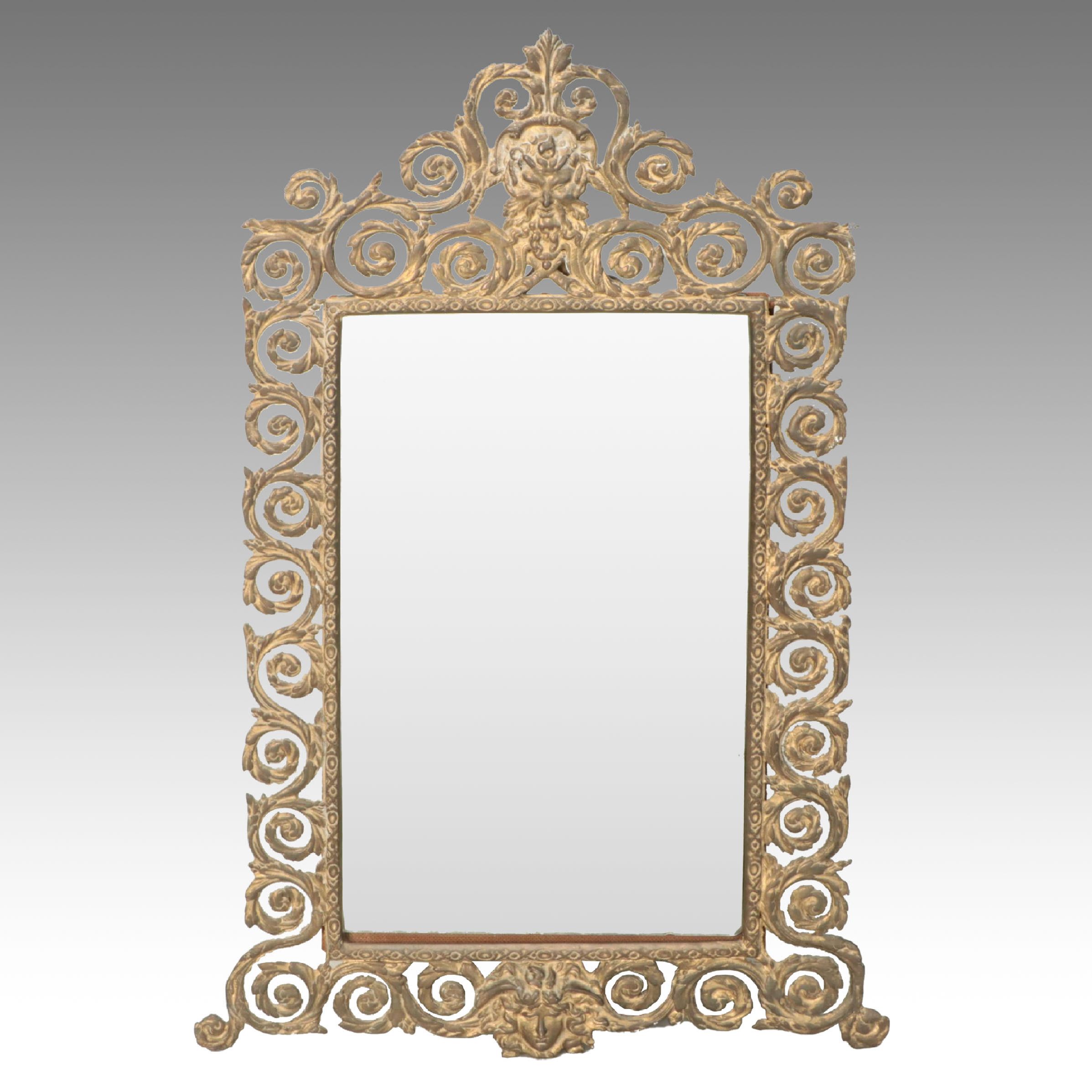 Maitland-Smith Rococo Style Brass Tabletop Easel Mirror