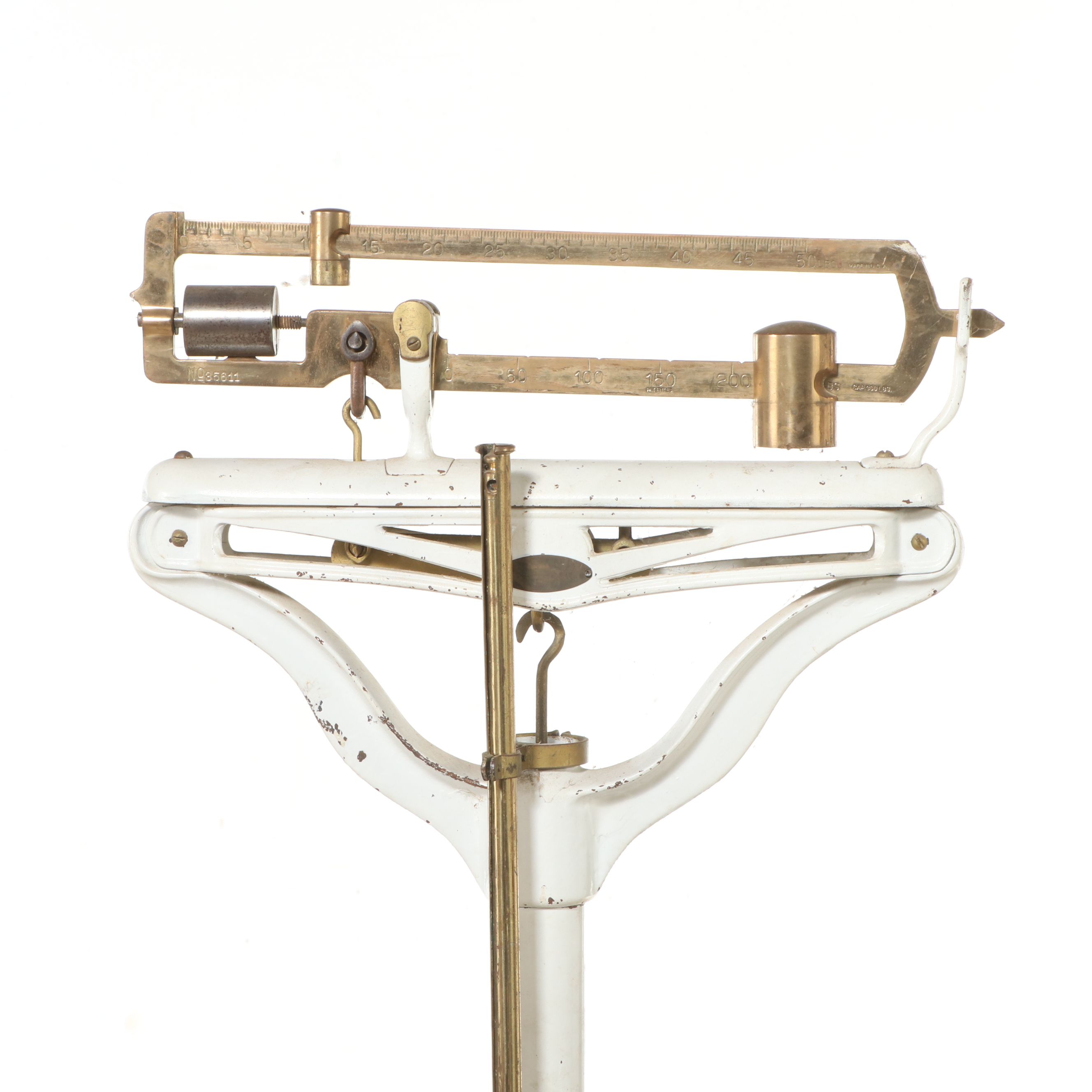 Enameled Cast Iron and Brass Medical Patient Weight Scale
