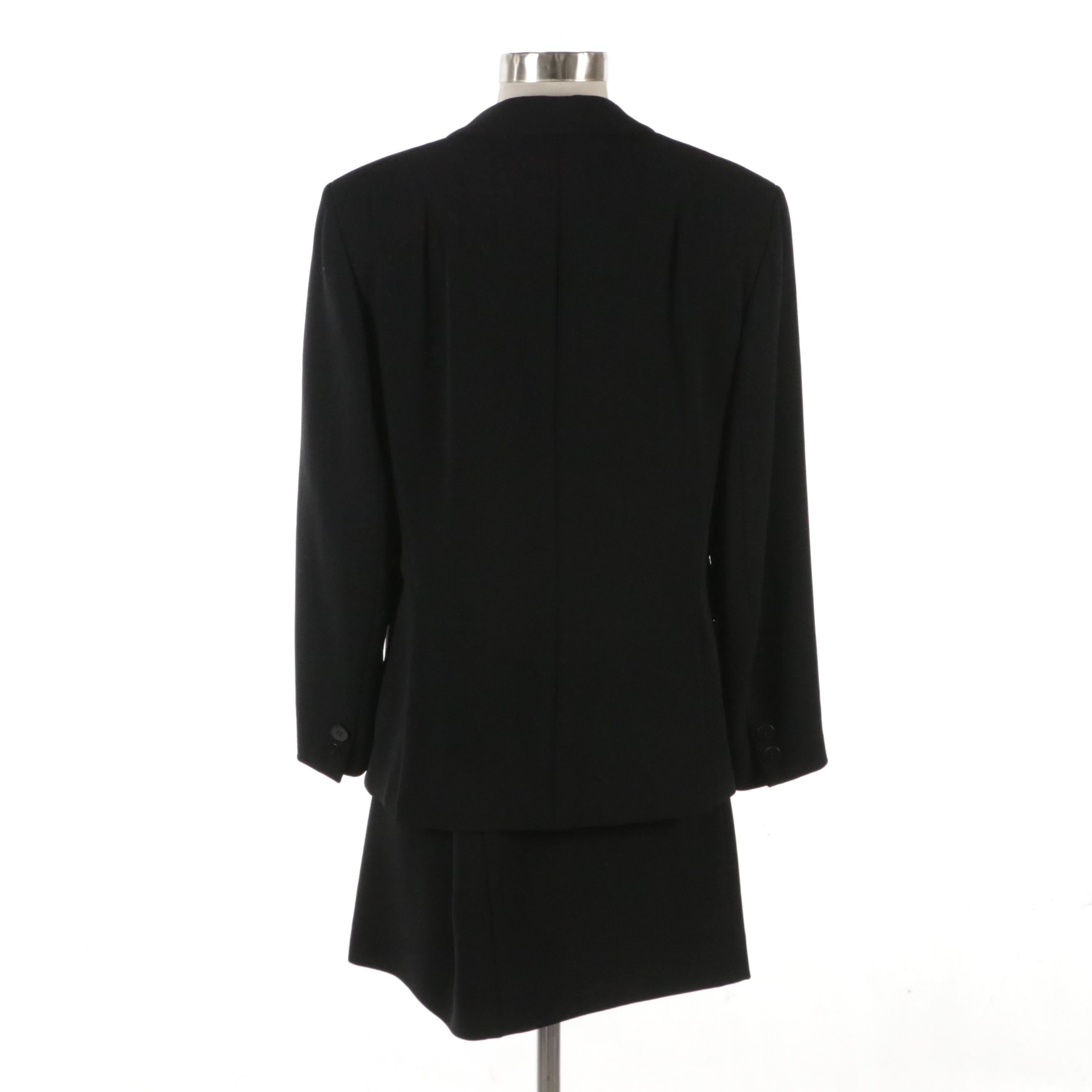 Donna Karan Black Wool Two-Piece Skirt Suit Set