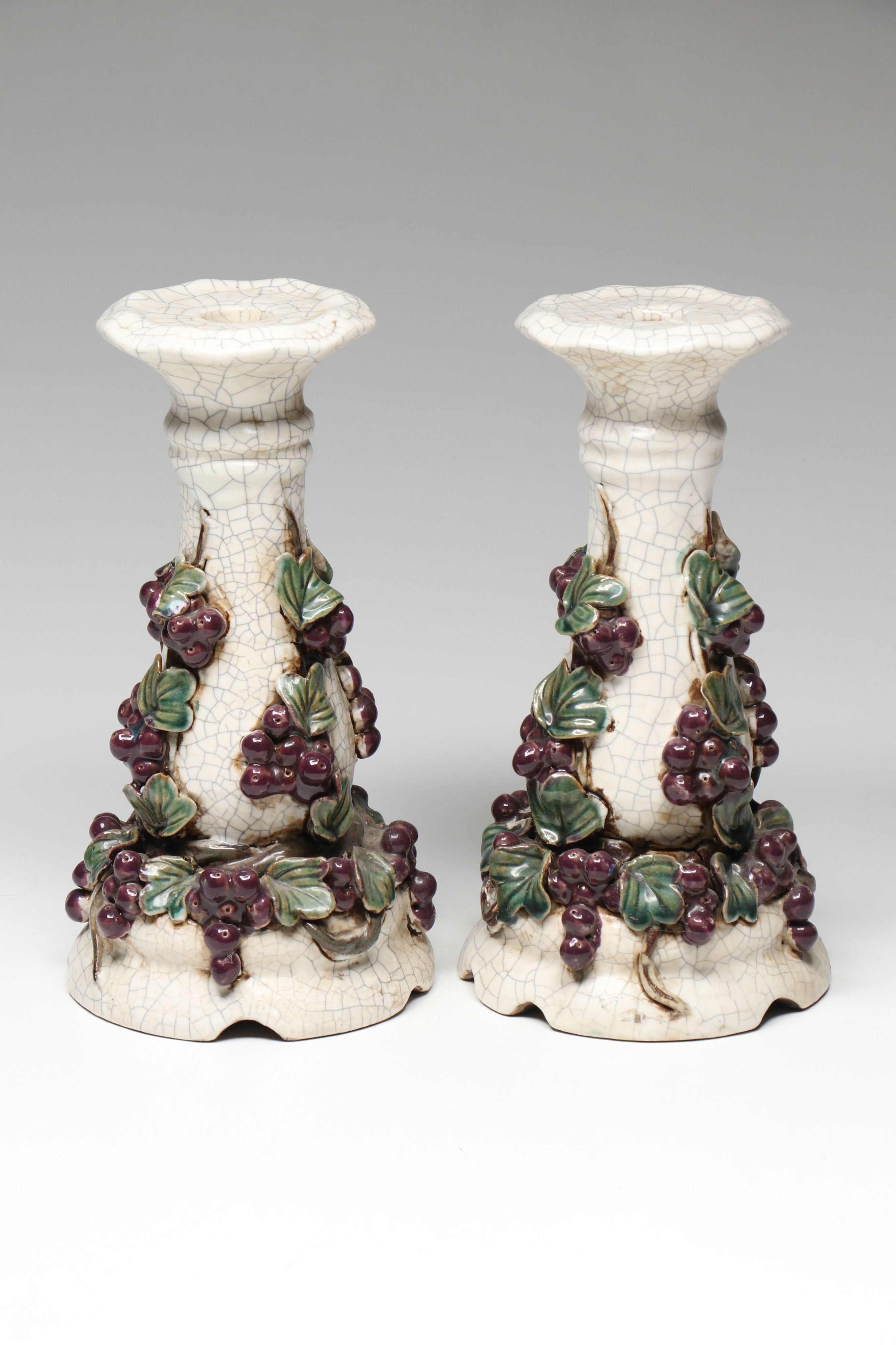 Grapevine Ceramic Candle Holders and Decorative Bowl