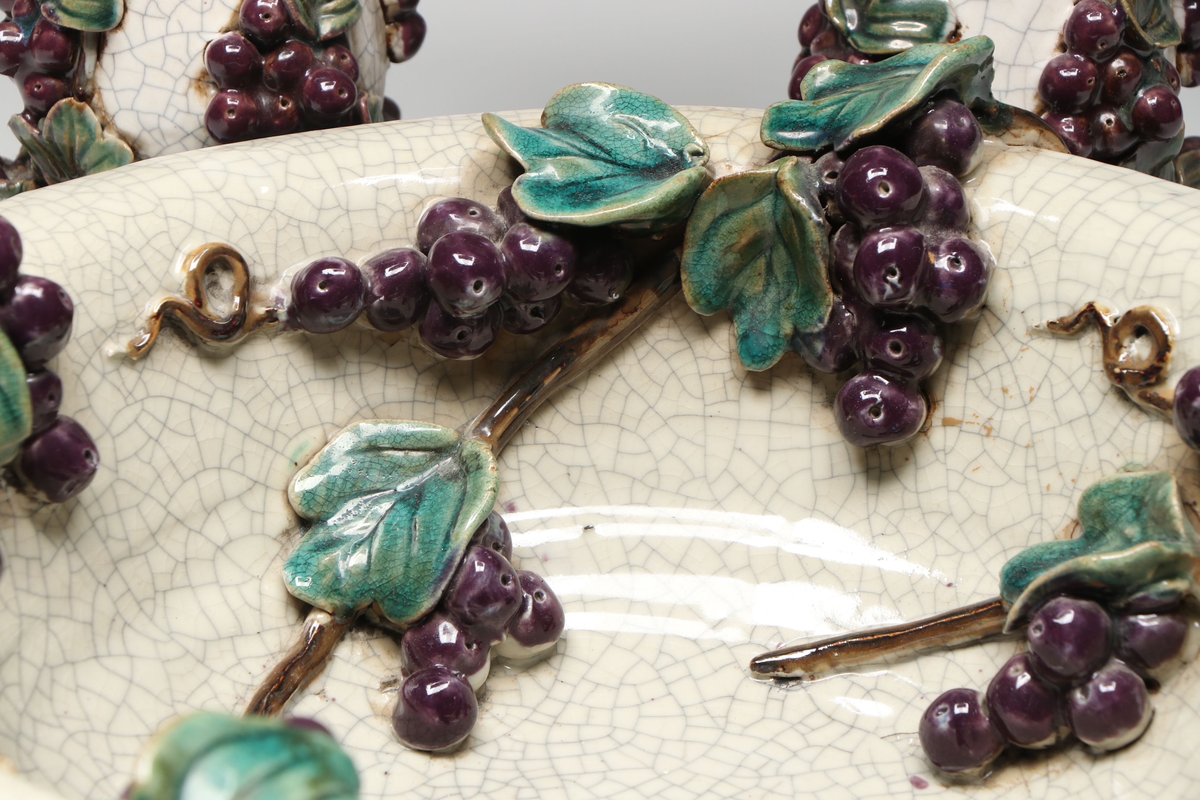 Grapevine Ceramic Candle Holders and Decorative Bowl