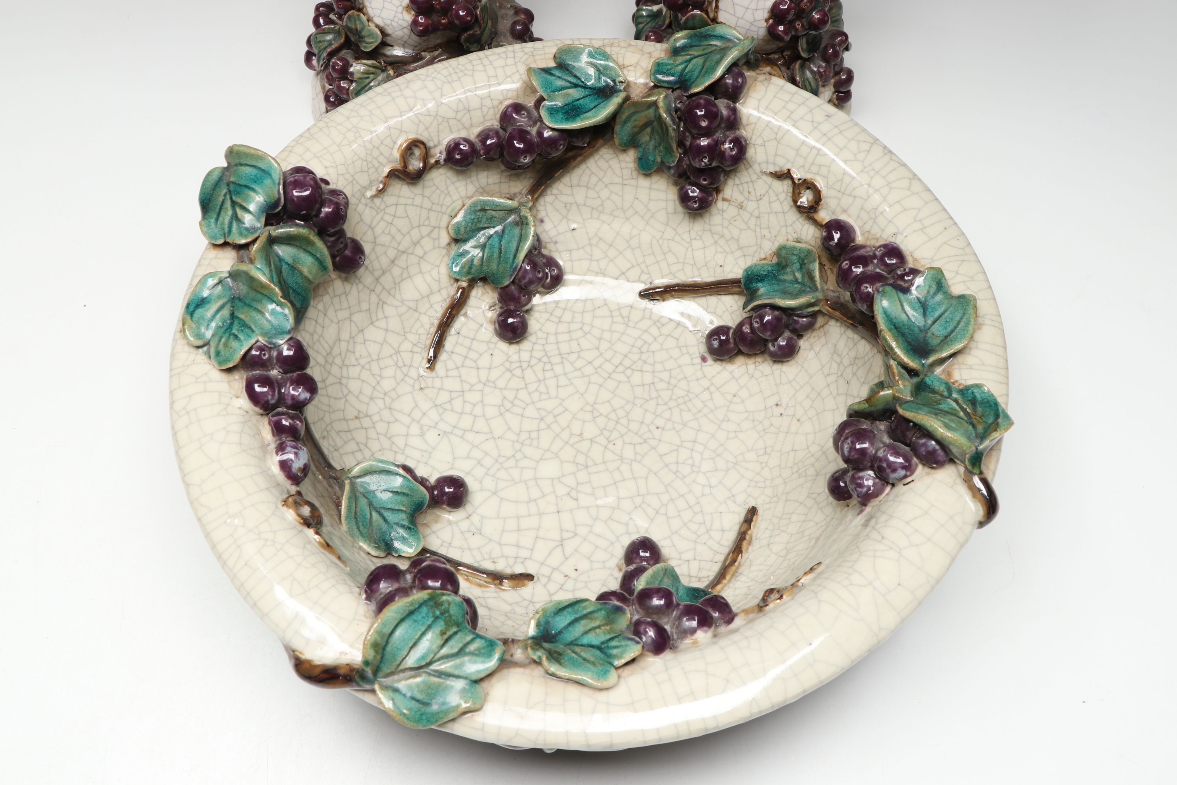 Grapevine Ceramic Candle Holders and Decorative Bowl