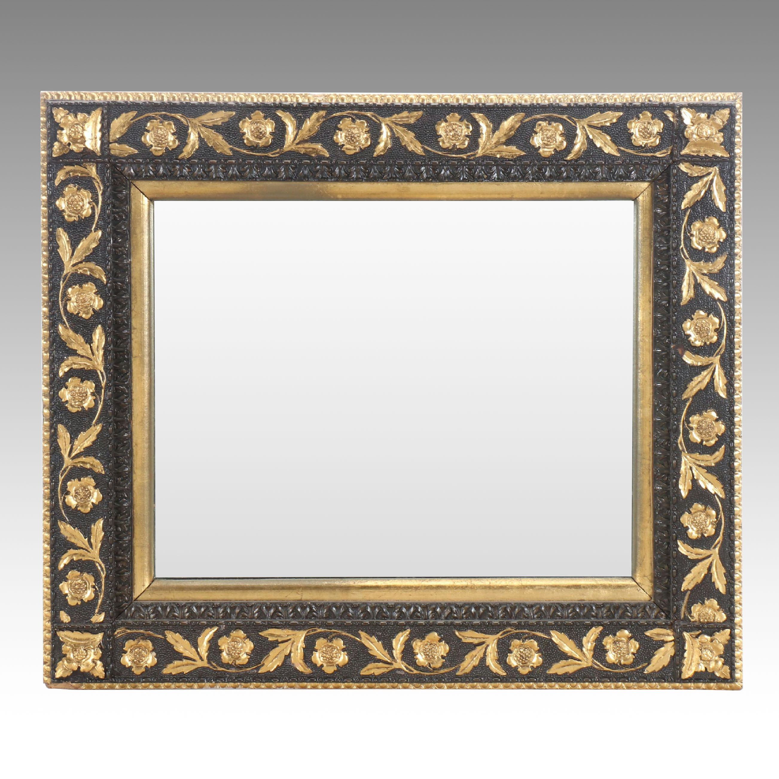 Gold Finish Floral Wood Wall Mirror