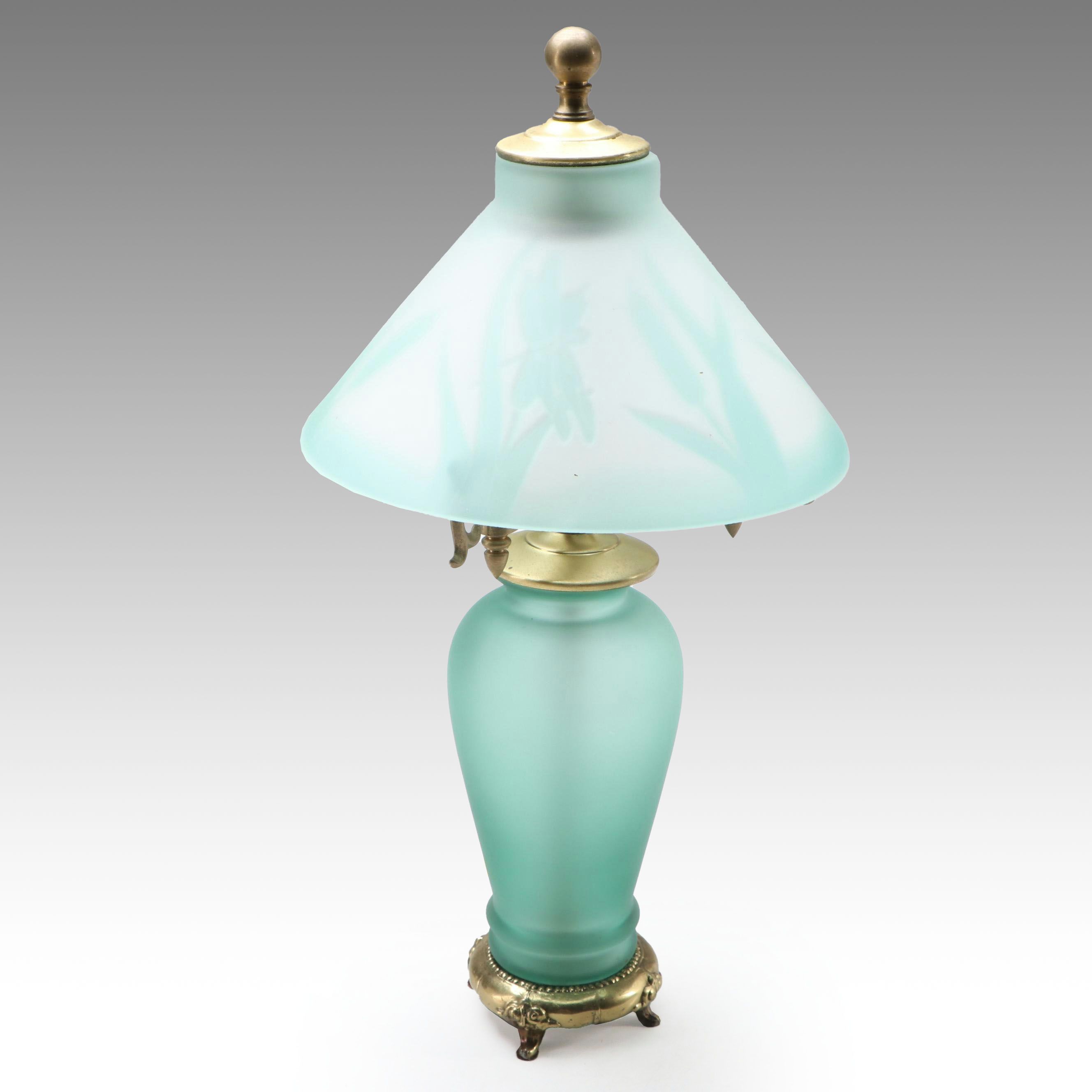 Green Glass and Brass Parlor Accent Lamp