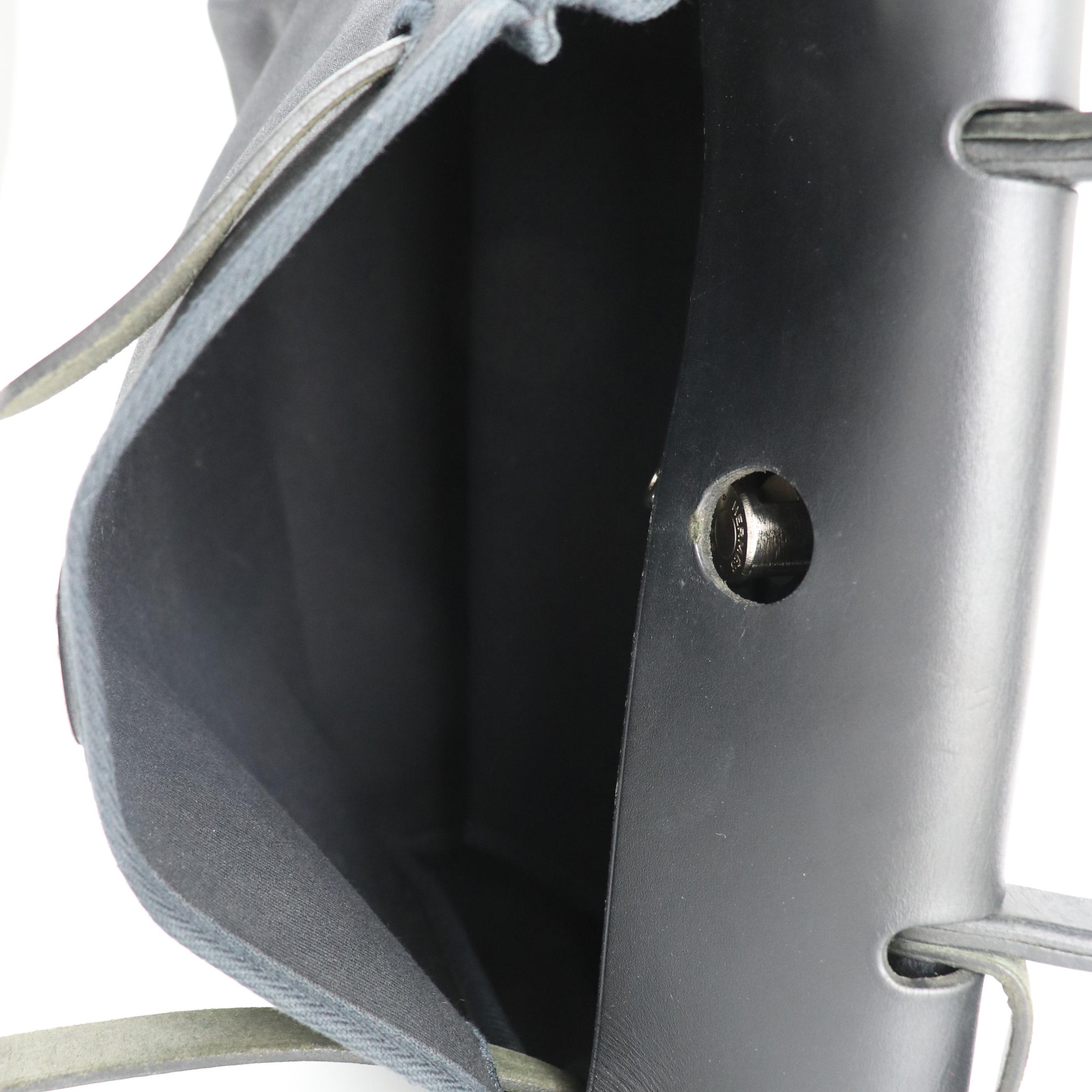 Hermès Herbag Cabas 2-in-1 Tote in Canvas Toile & Black Vache Leather, With Box