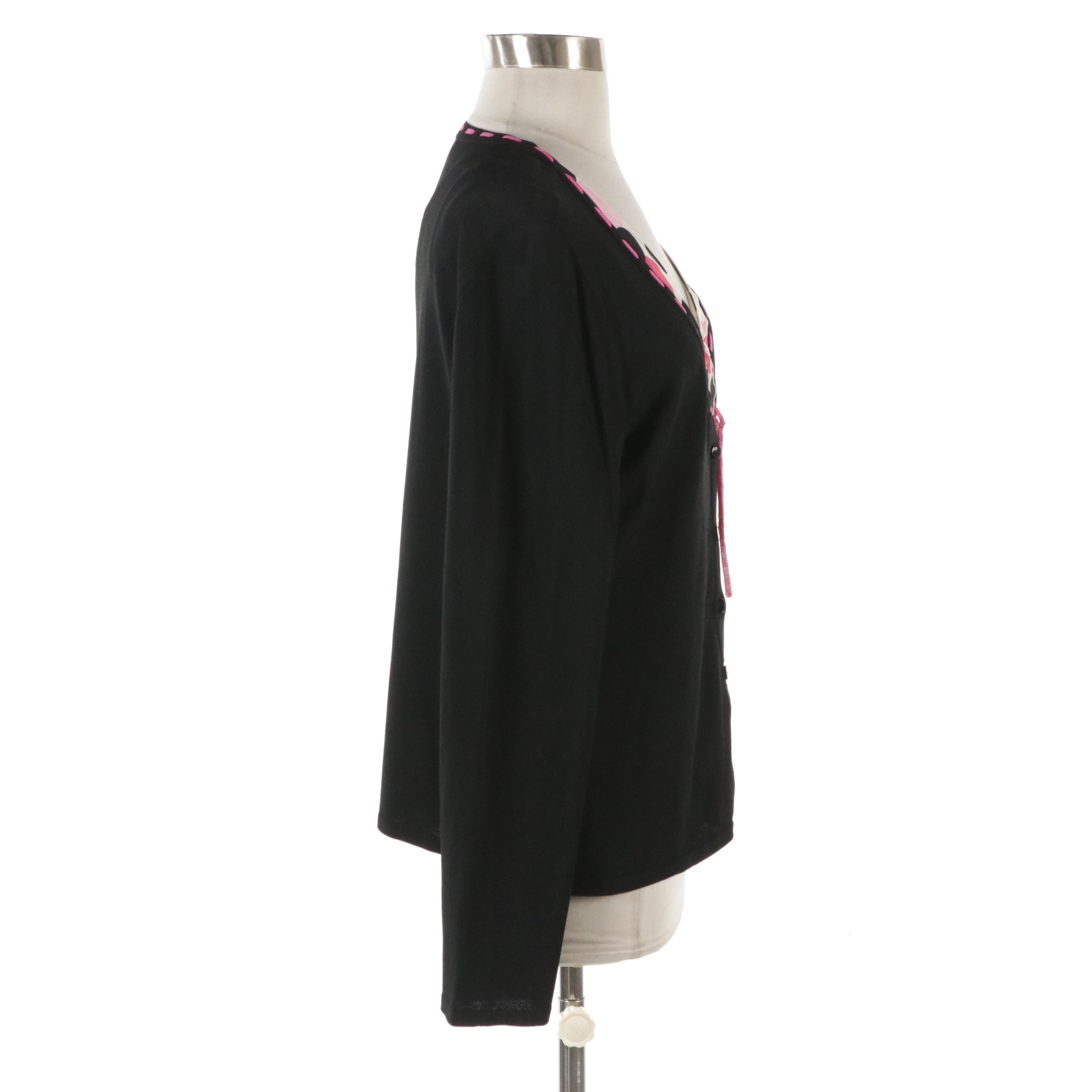 Escada Silk Sleeveless Blouse and Cardigan with Interwoven Detail
