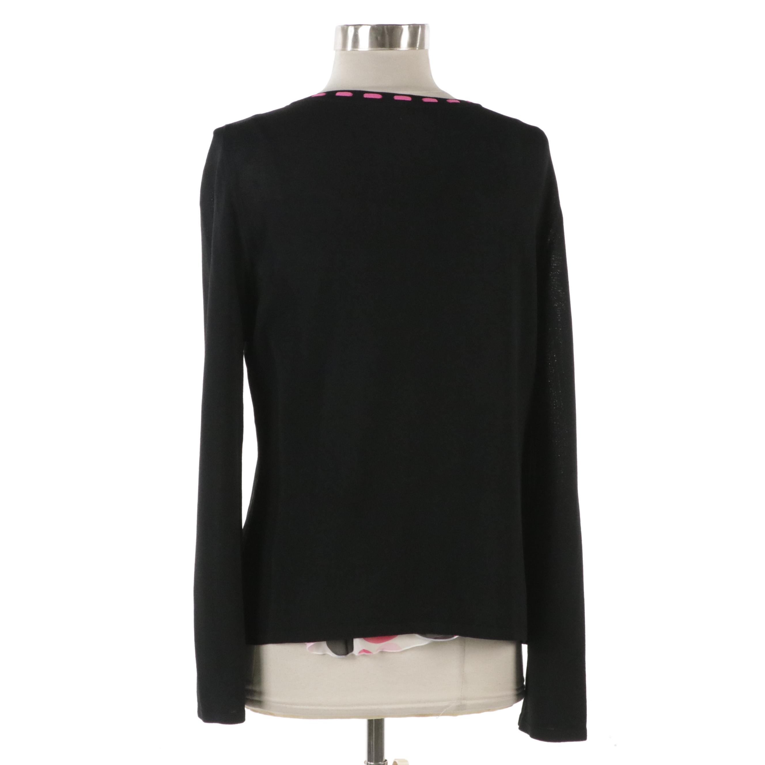 Escada Silk Sleeveless Blouse and Cardigan with Interwoven Detail