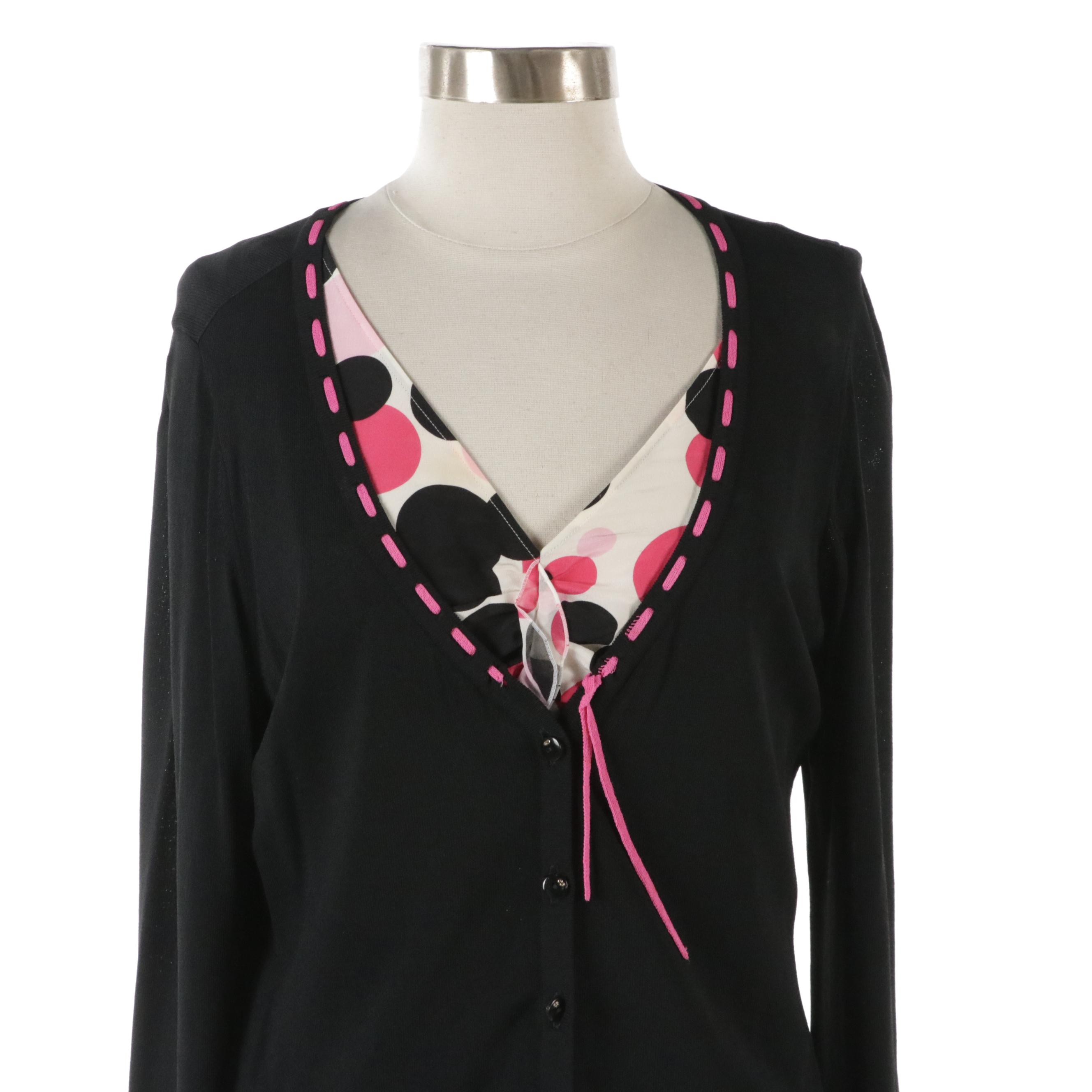Escada Silk Sleeveless Blouse and Cardigan with Interwoven Detail