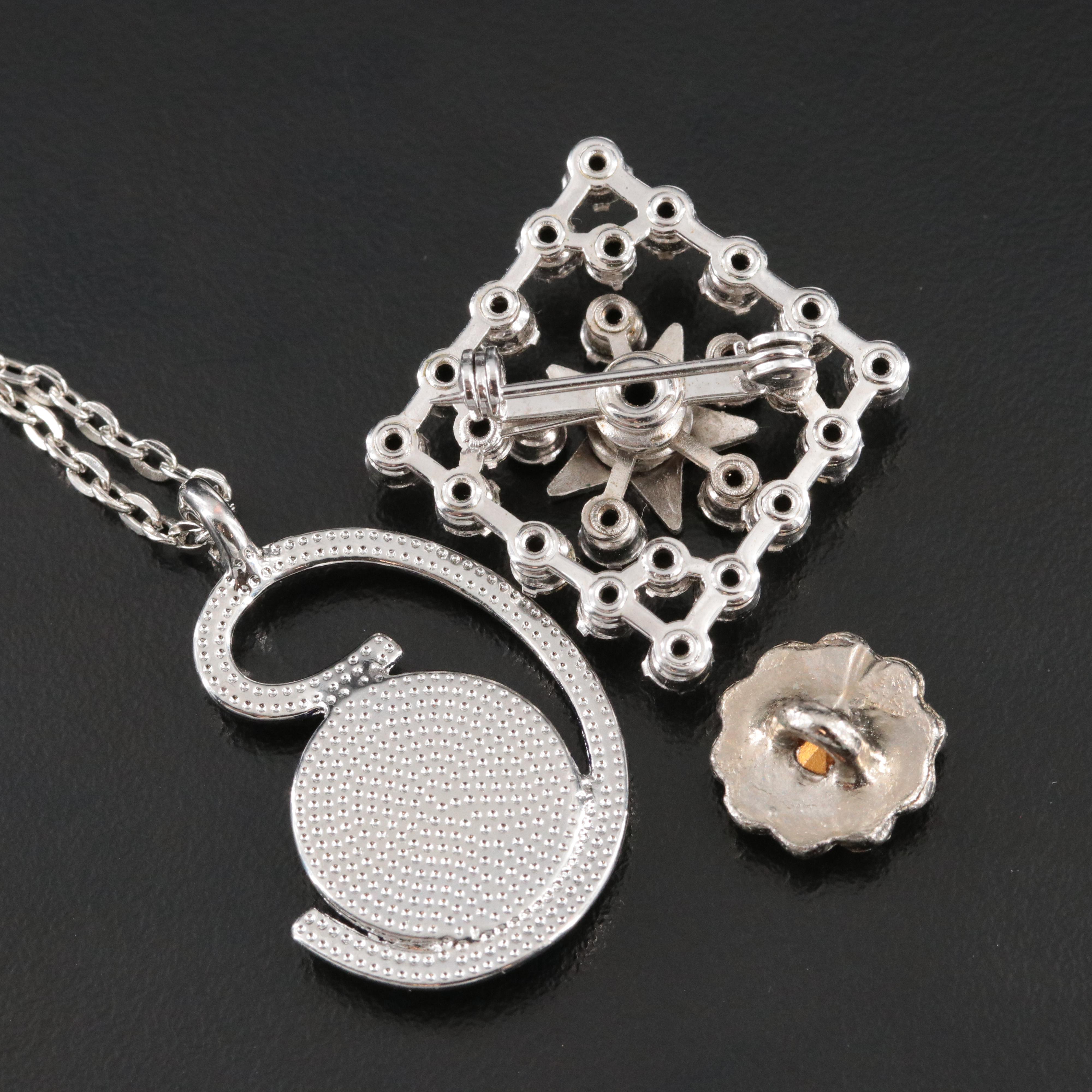 Order of the Eastern Star Brooch with Necklace and Rhinestone Button