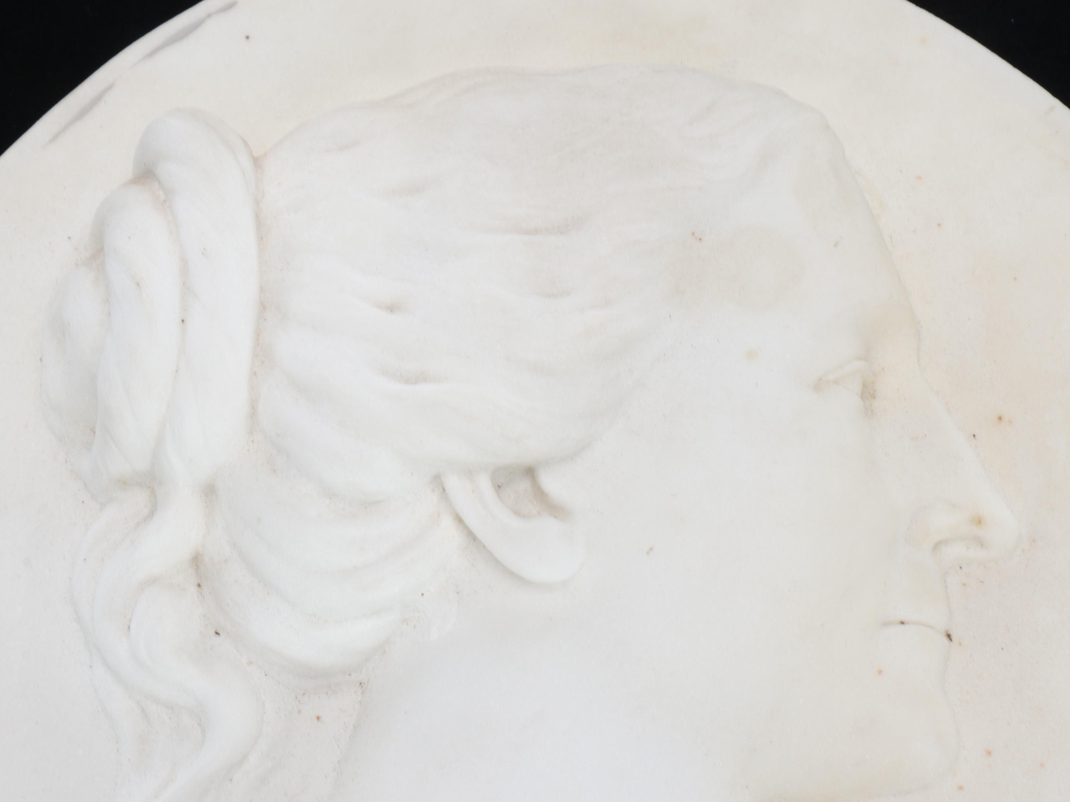 Horatio Stone Carved Marble Portrait Relief Plaque, 1874