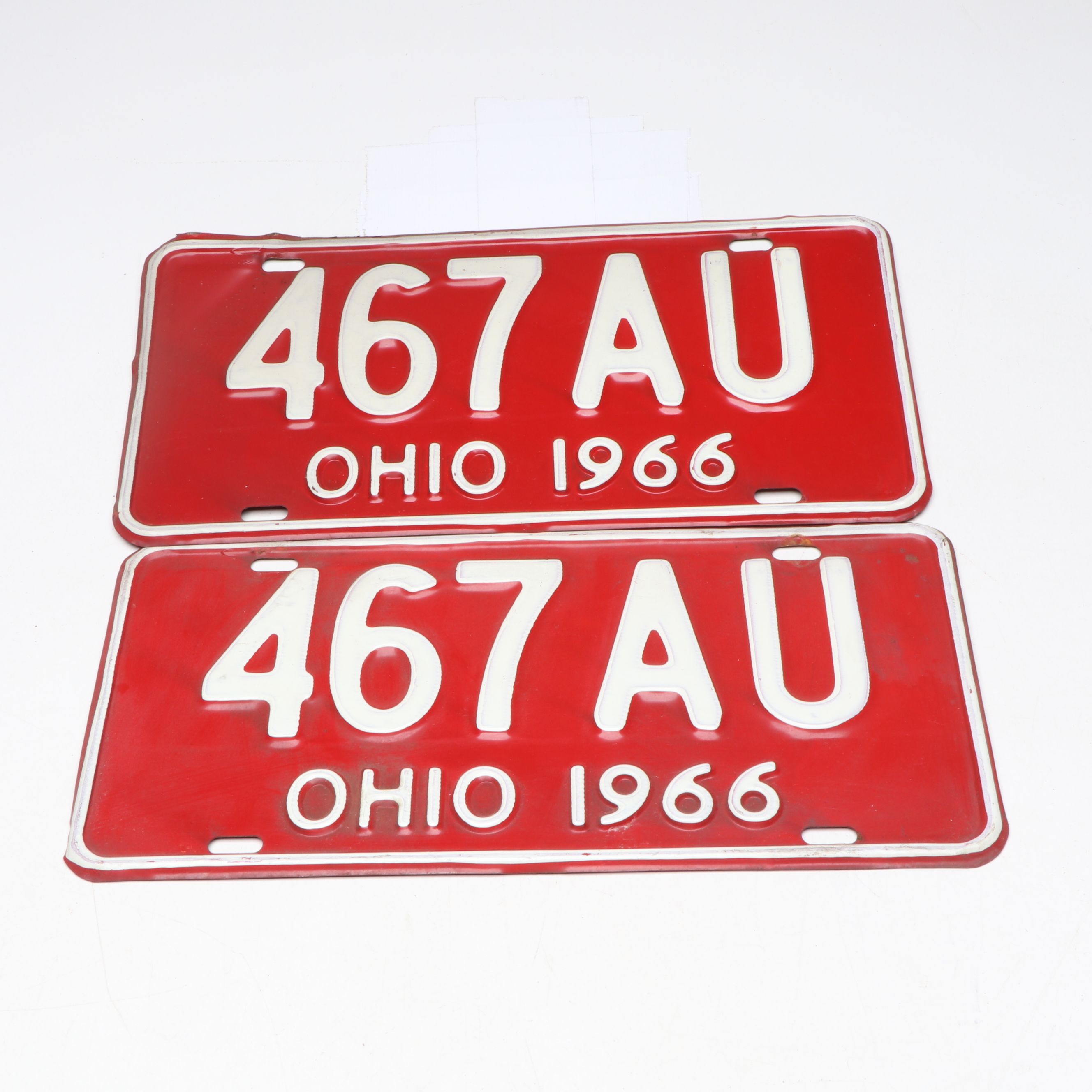 1966 Ohio Red and White License Plates