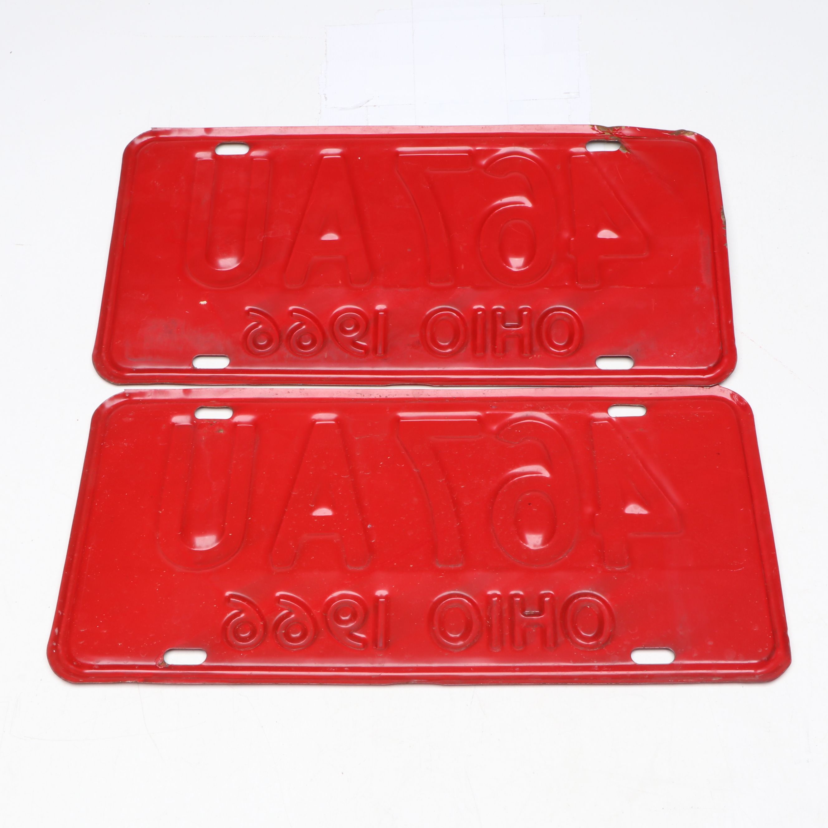 1966 Ohio Red and White License Plates